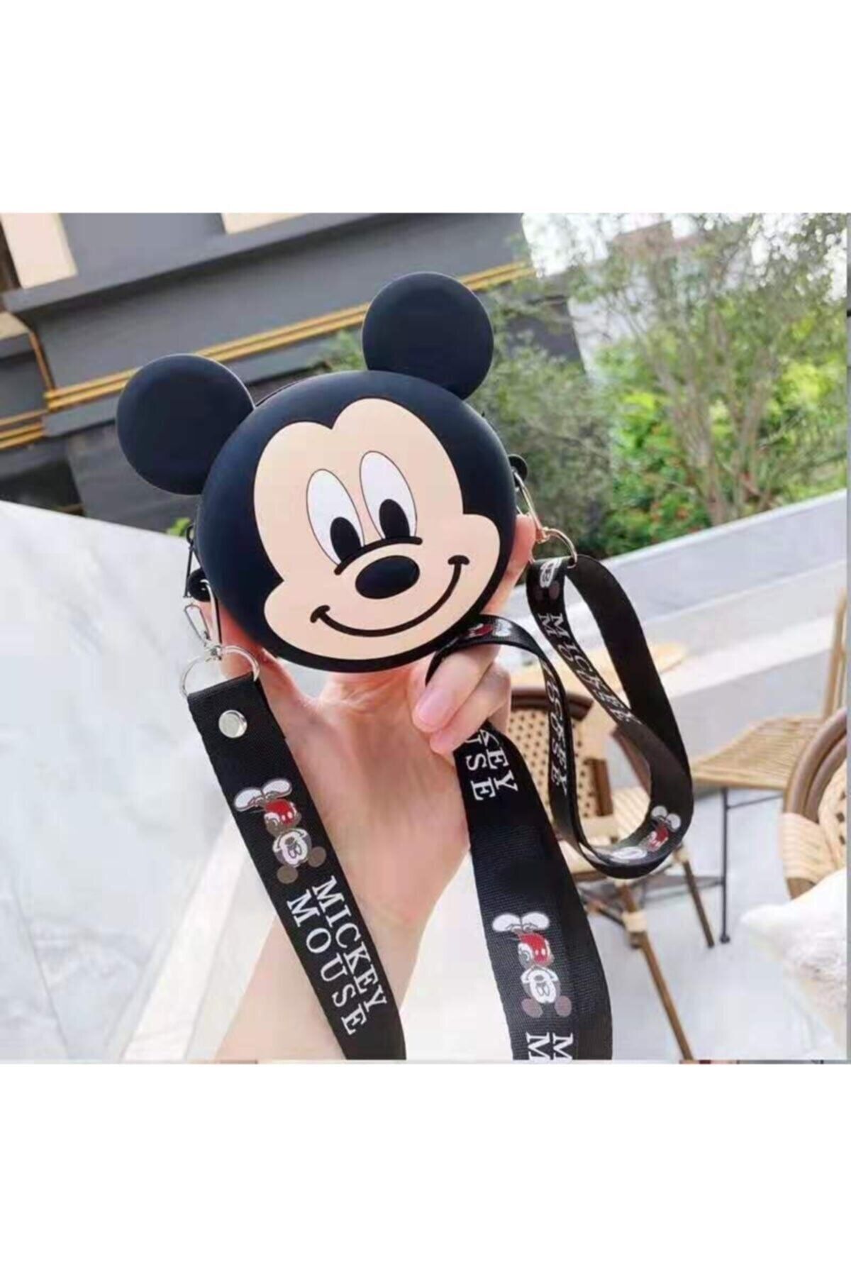 Acousticworld Kadın Siyah Mickey Mouse Silikon Dokulu Omuz Askılı Çanta