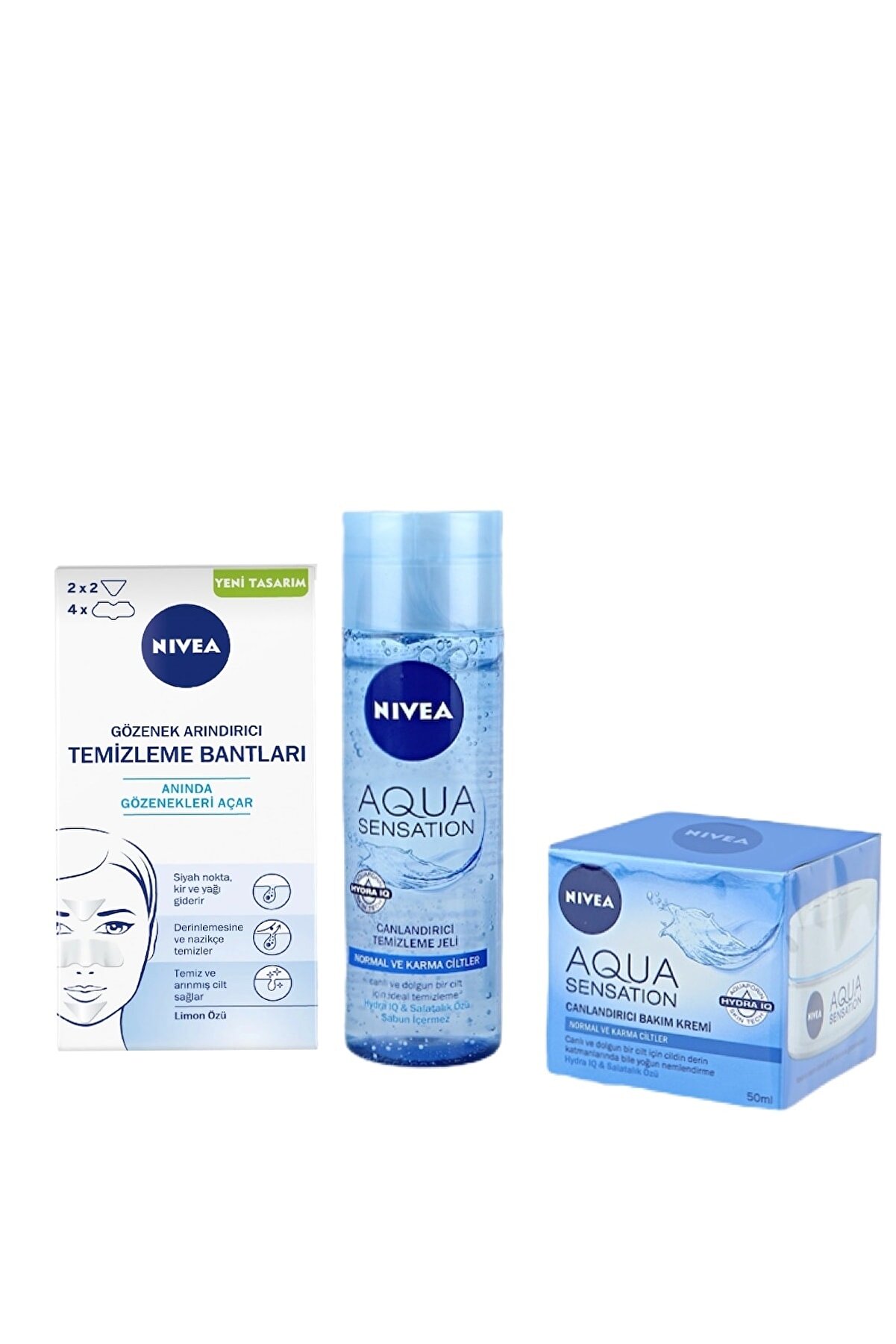 NIVEA Siyah Nokta Gözenek Arındırıcı + Aqua Sensation Yüz Temizleme Jeli 200 ml + Bakım Kremi 50 ml