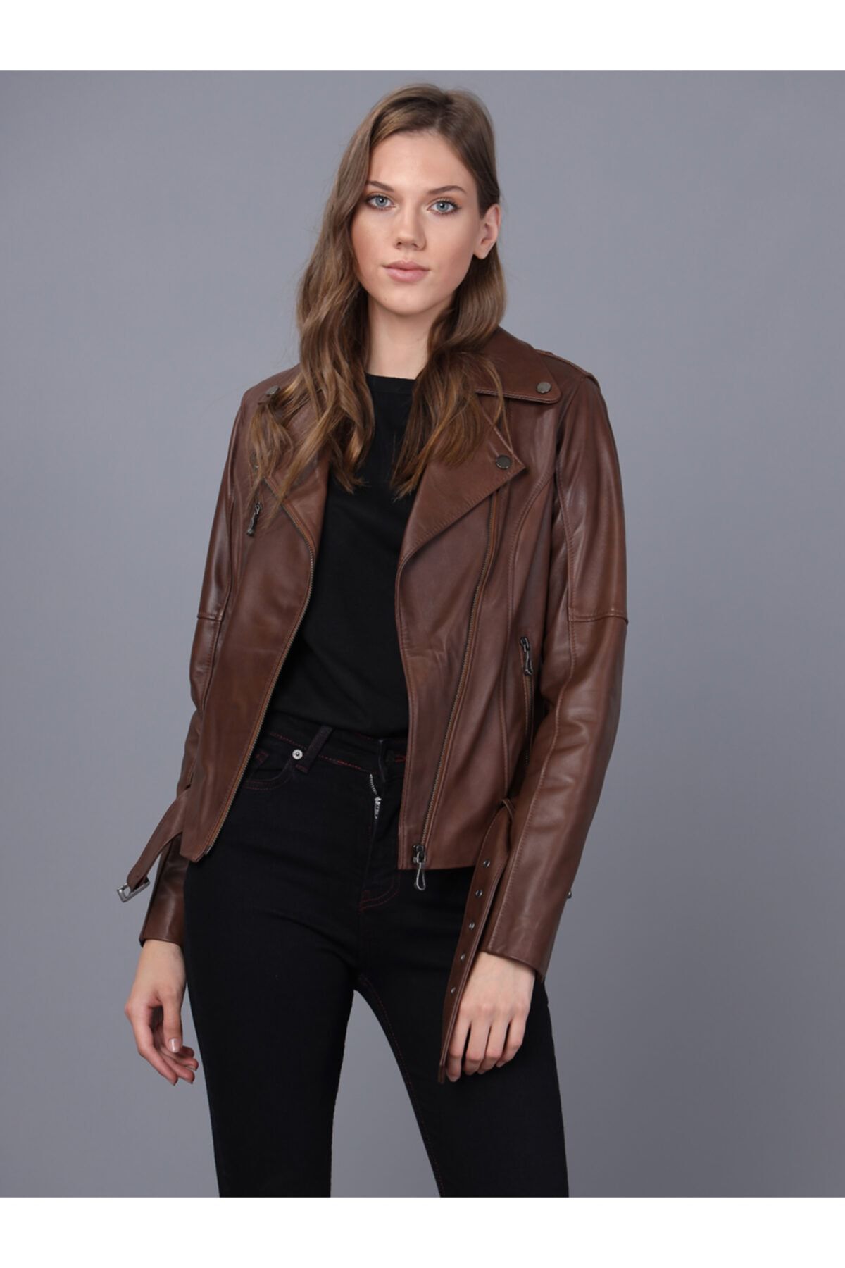 Basics&More Kadın Kahverengi Deri Ceket