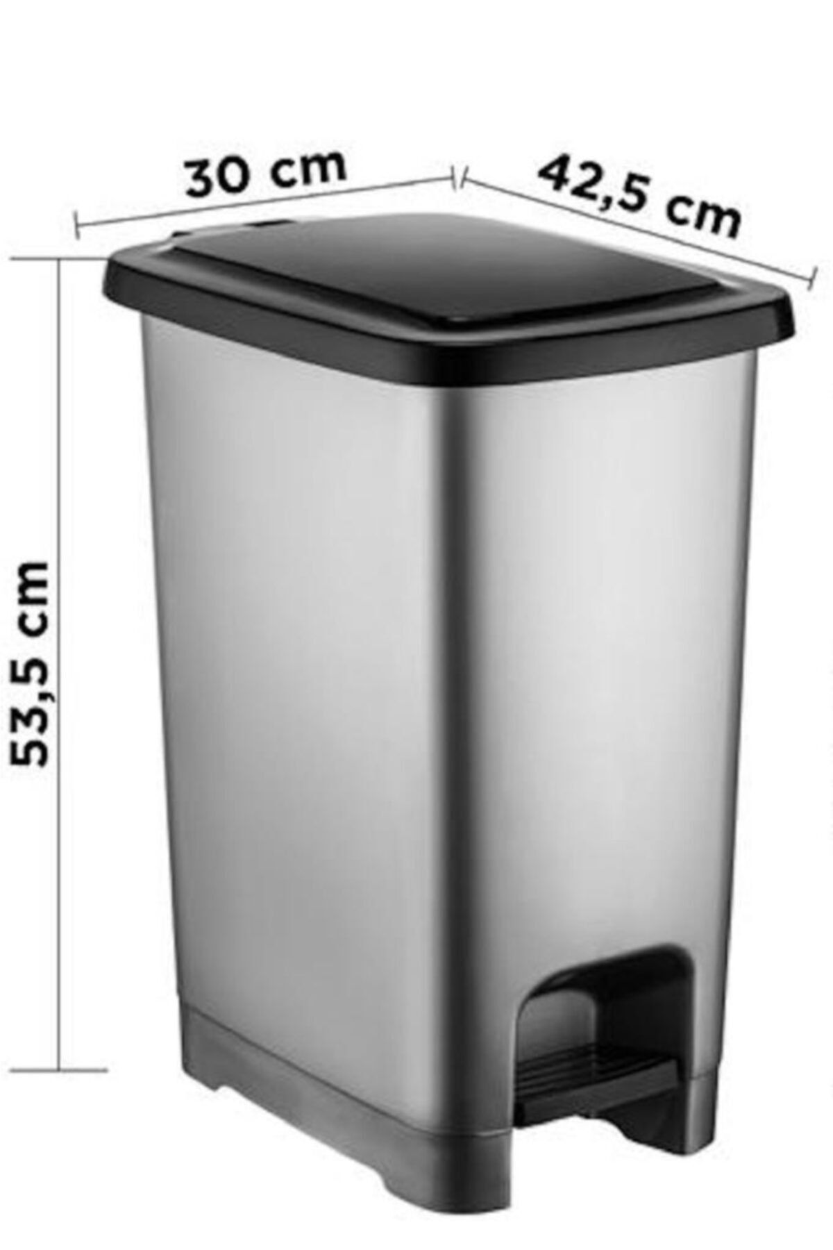 Dünya Plastik Slim Pedallı Çöp Kovası 40 Lt Metalik Siyah