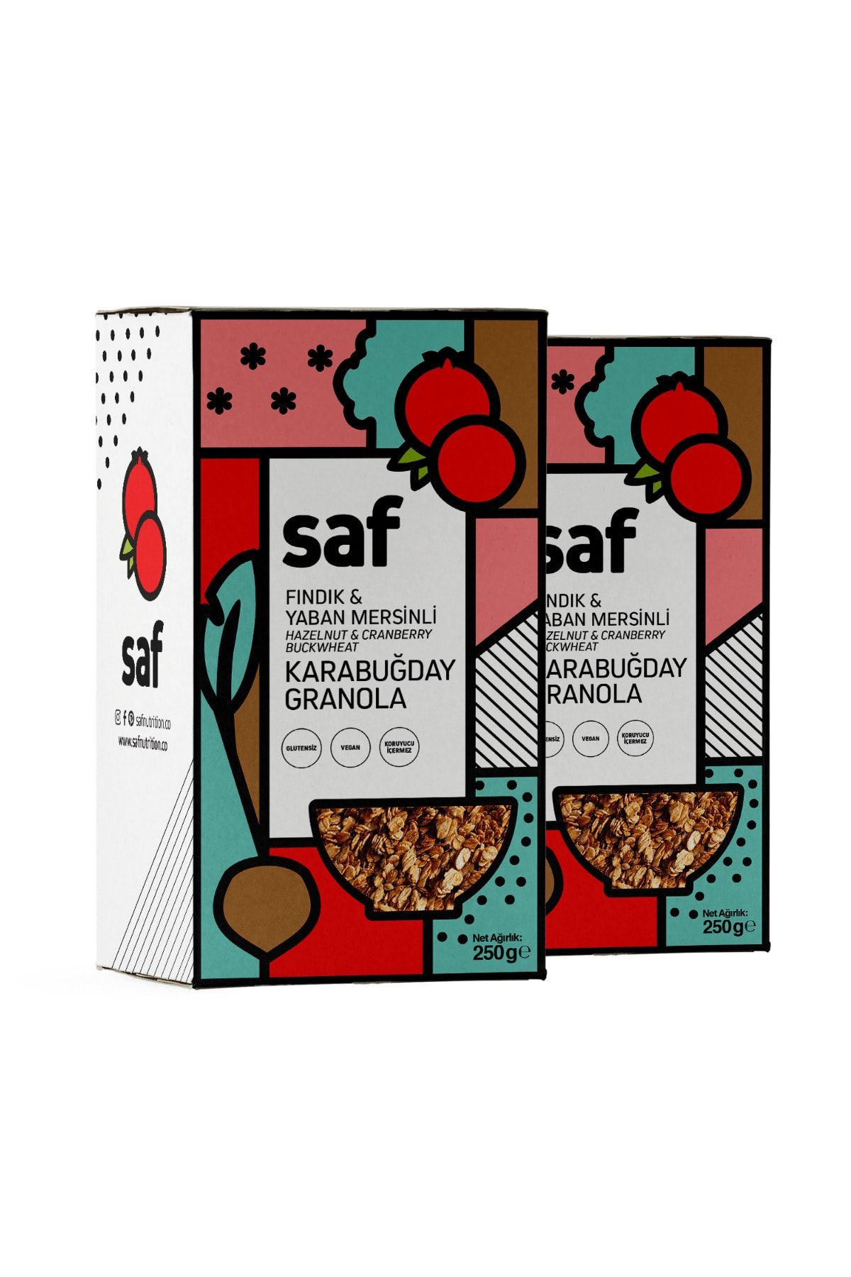 Saf Nutrition Fındık & Yaban Mersinli Karabuğday Granola, 250 gr X 2