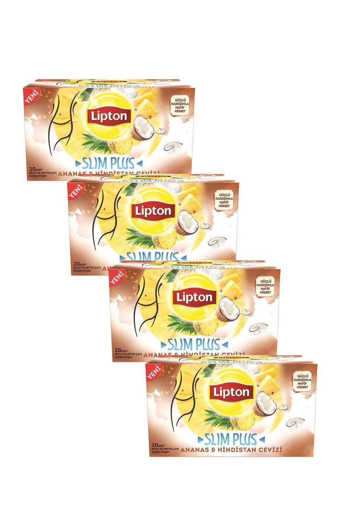 Lipton Slim Plus Ananas Hindistan Cevizli 20'li Bardak Poşet Bitki Çay X 4 Adet