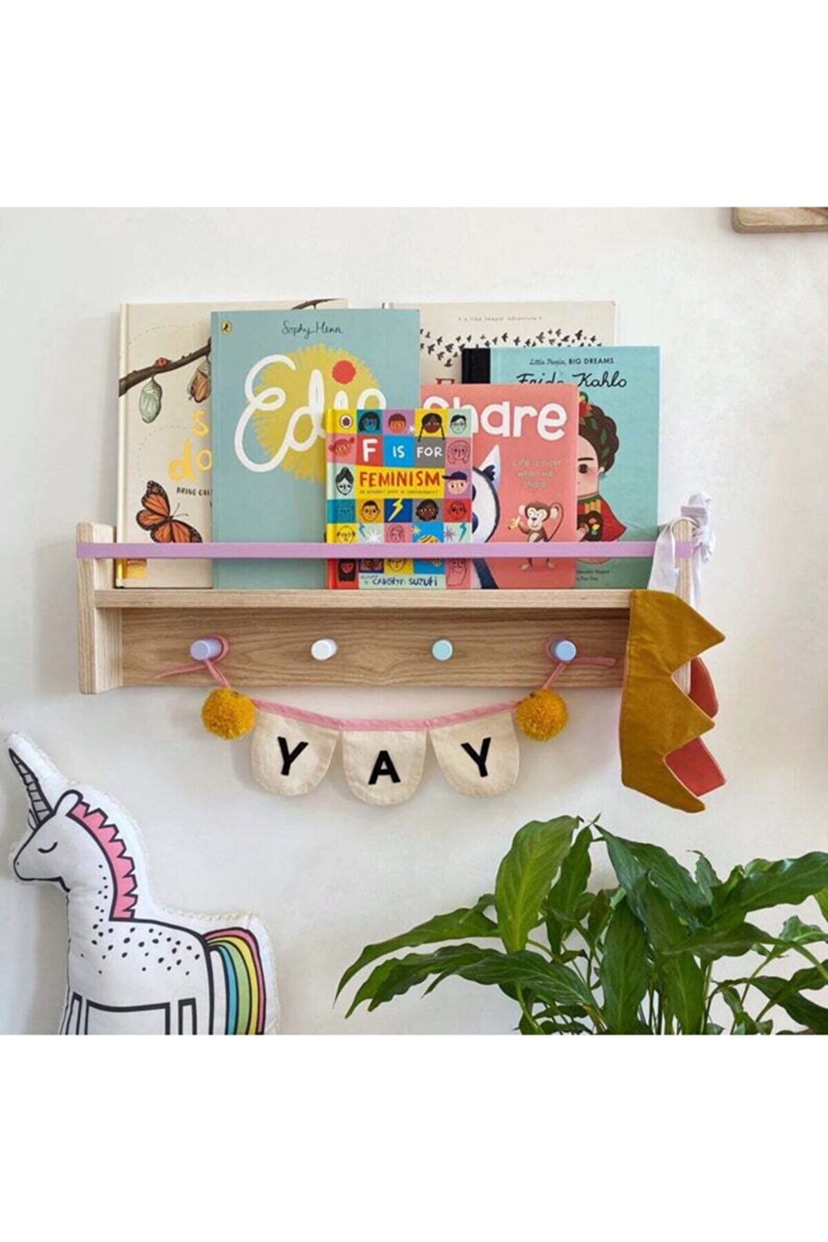 Lina Ahşap Diyarı Ahşap Çocuk Odası Bebek Odası Montessori Raf, Kitaplık, Askılık