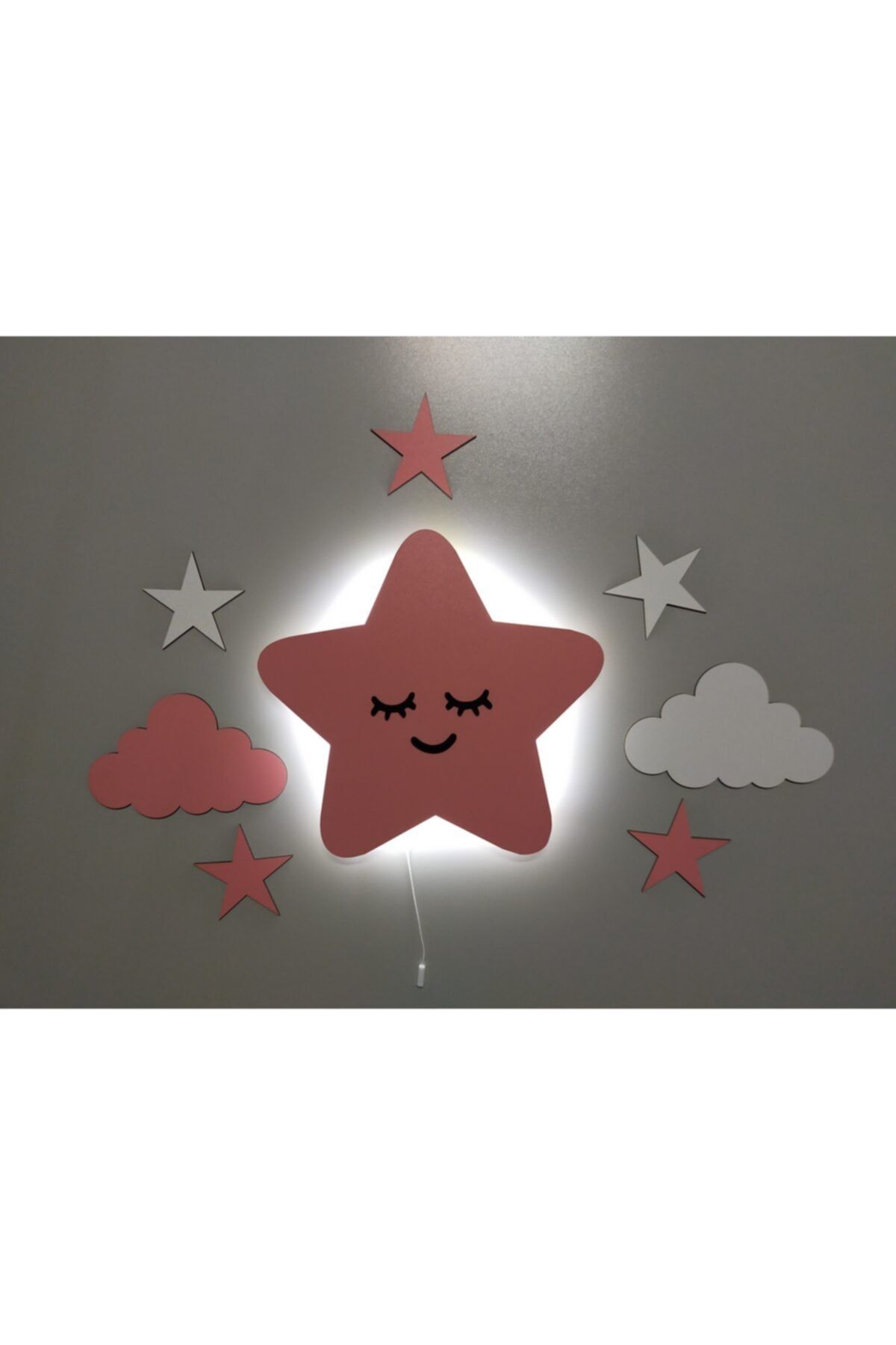 fabrikahşap Çocuk Odası Dekoratif Ahşap Sevimli Yıldız Gece Lambası Ledli Aydınlatma