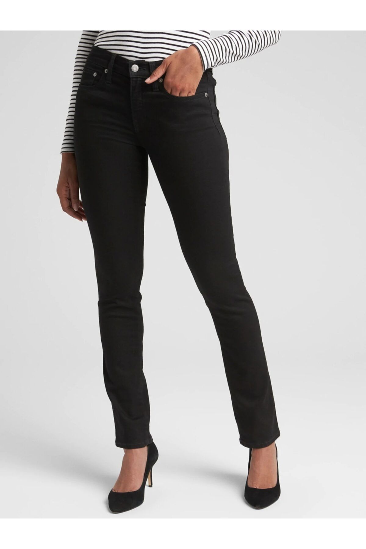 GAP Kadın Siyah Orta Belli Classic Straight Jean Pantolon