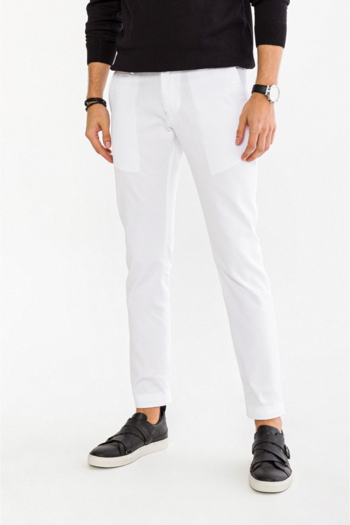 Avva Erkek Beyaz Yandan Cepli Armürlü Slim Fit Pantolon A91y3029