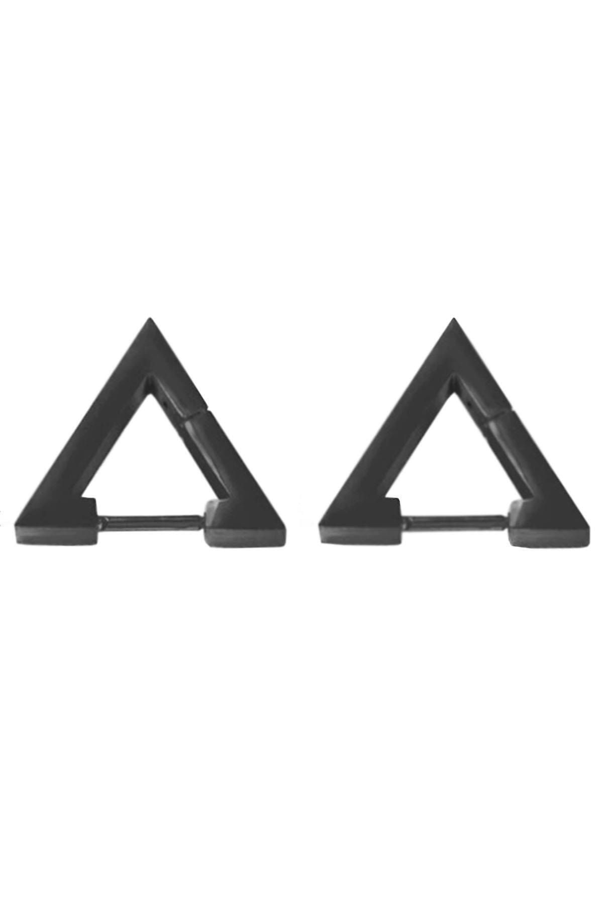 Kravatkolik Siyah Renk Üçgen Unisex Çelik Küpe Ear02