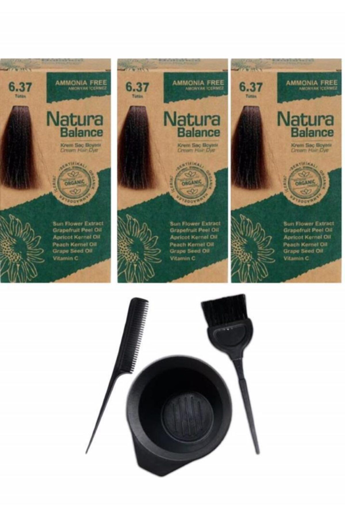 NATURABALANCE Balance Saç Boyası 6.37 Tütün 3 Adet + Saç Boyama Seti