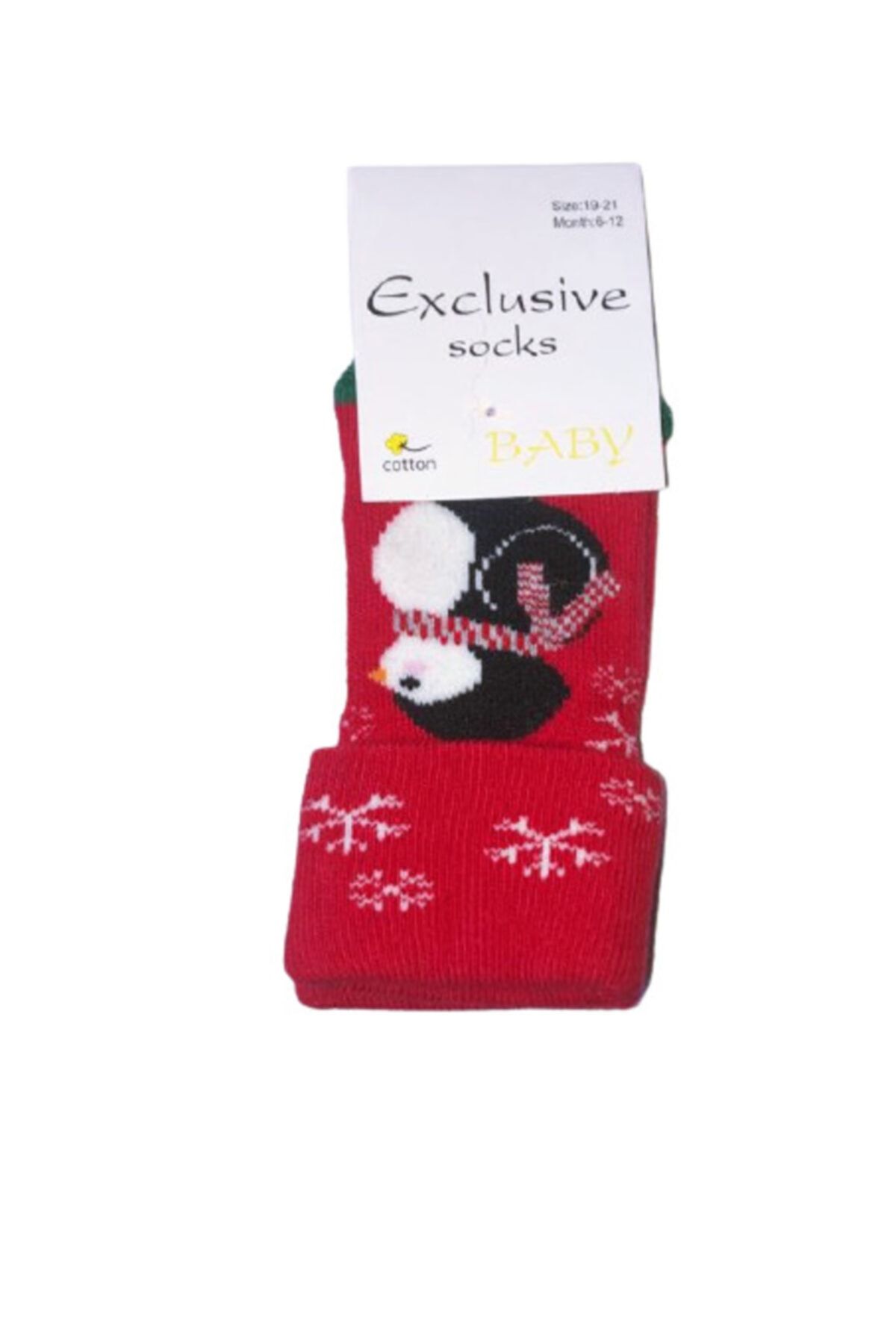 EXCLUSIVE Penguen Detalı Kırmızı Bebek Çorabı