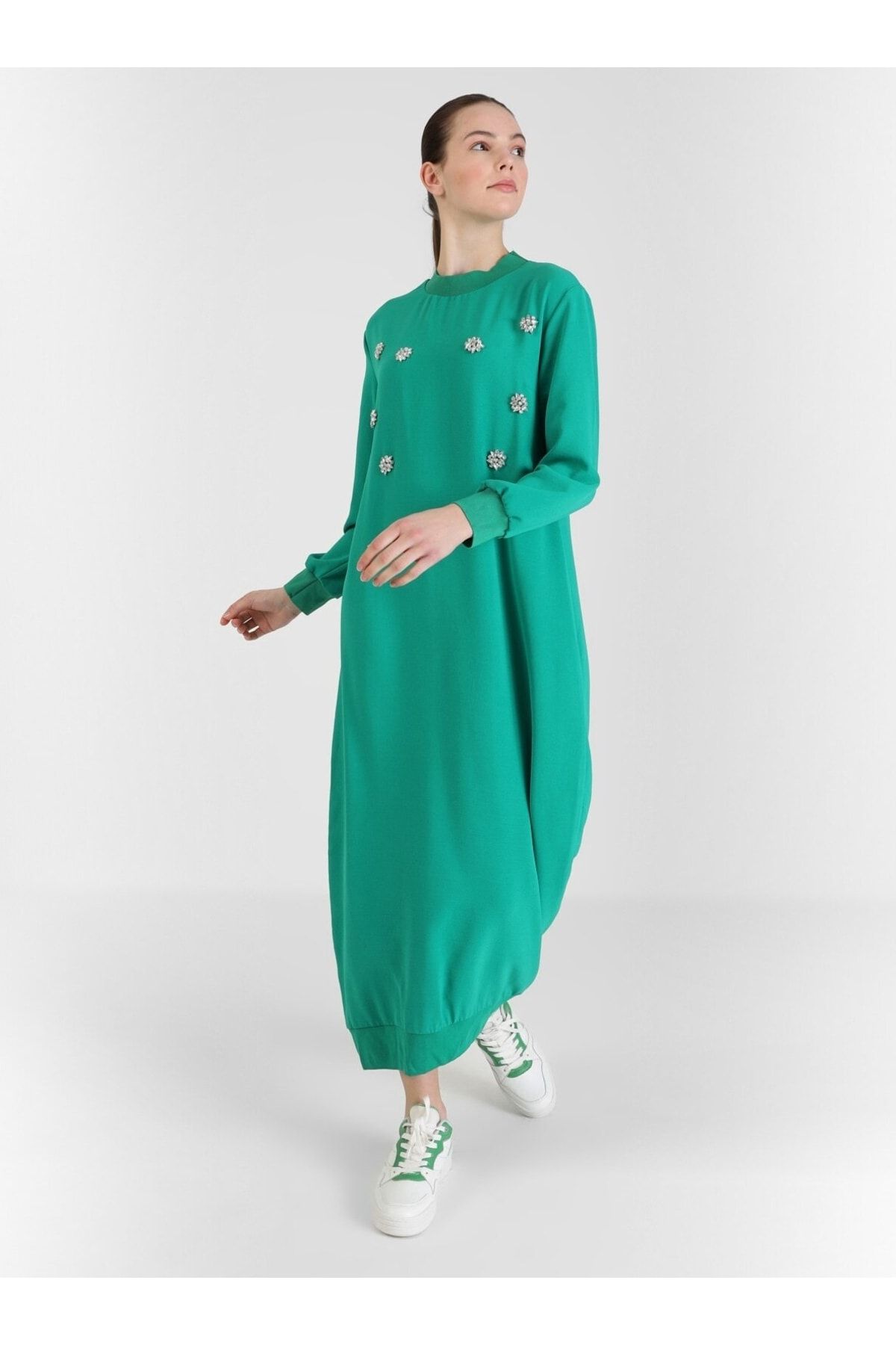 Loreen Taş Detaylı Elbise Yeşil