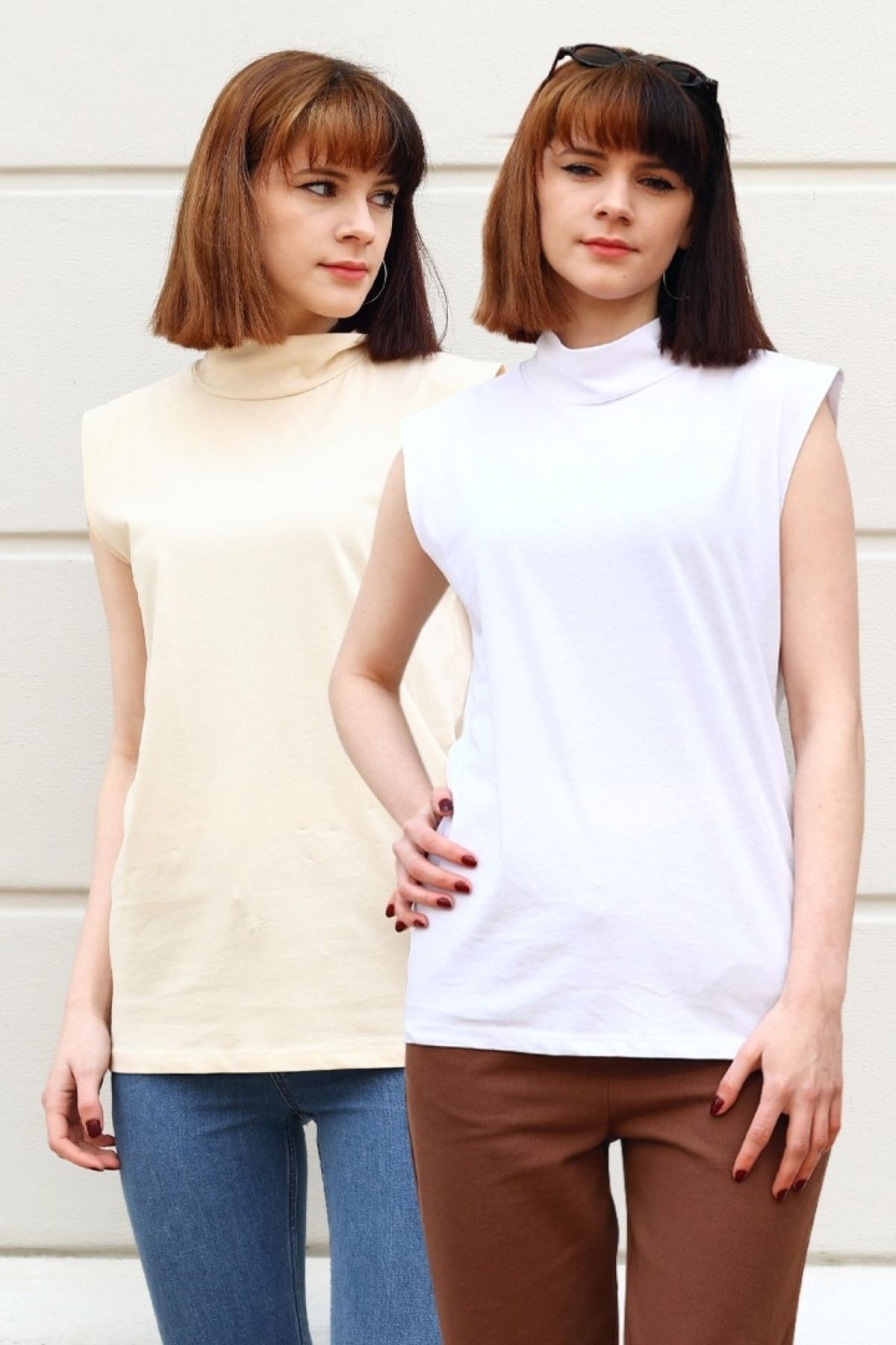 Gizce Suny Beyaz-bej Ikili Paket T-shirt
