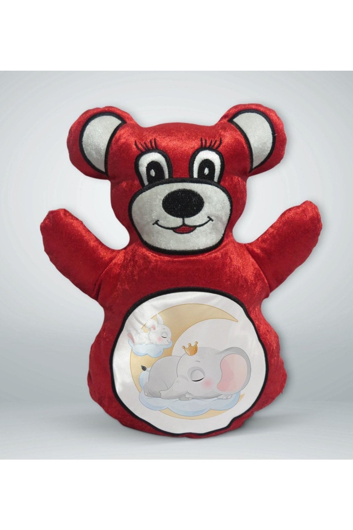 Bk Gift Gift Sevimli Fil Ve Tavşan Tasarımlı Kırmızı Ayıcık Yastık-1