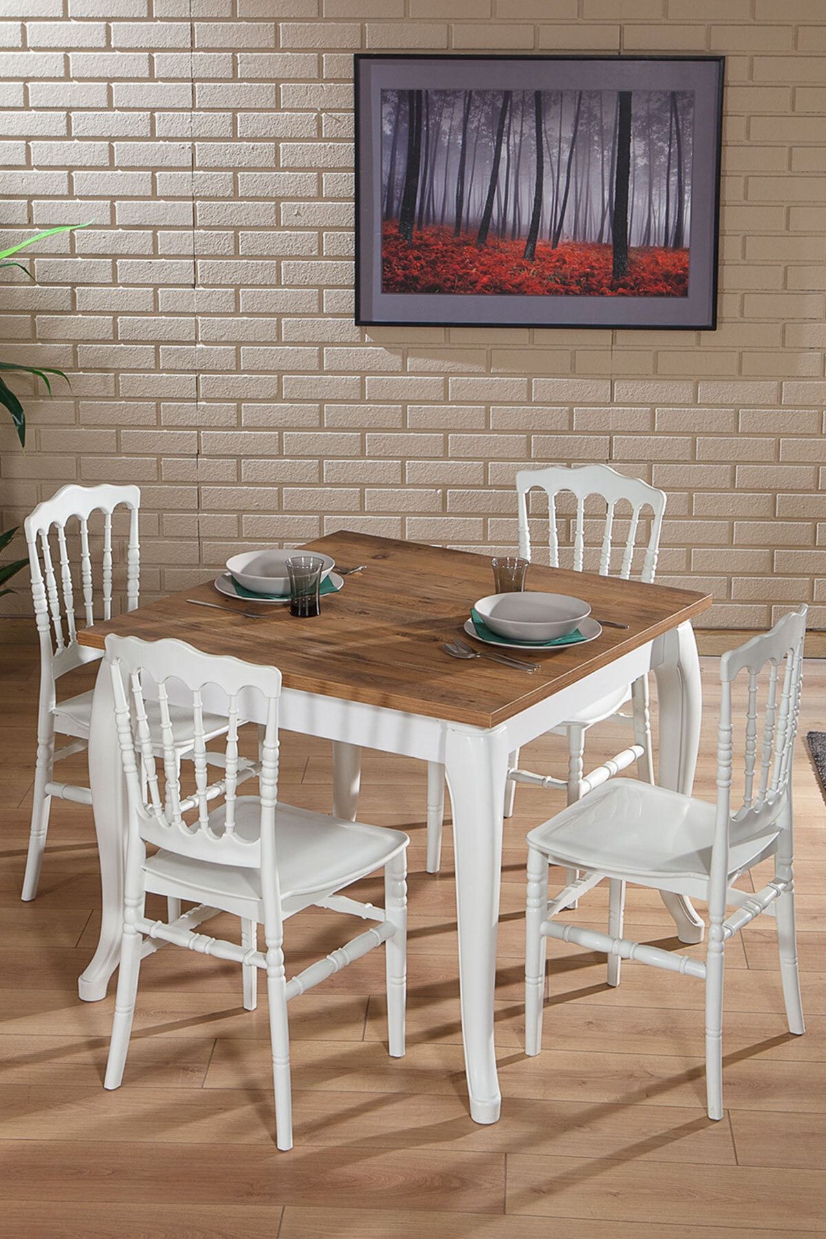 SANDALİE Miray Beyaz / Sirius Sabit Masa - 4 Sandalye 1 Masa / Salon - Mutfak Masa Takımı