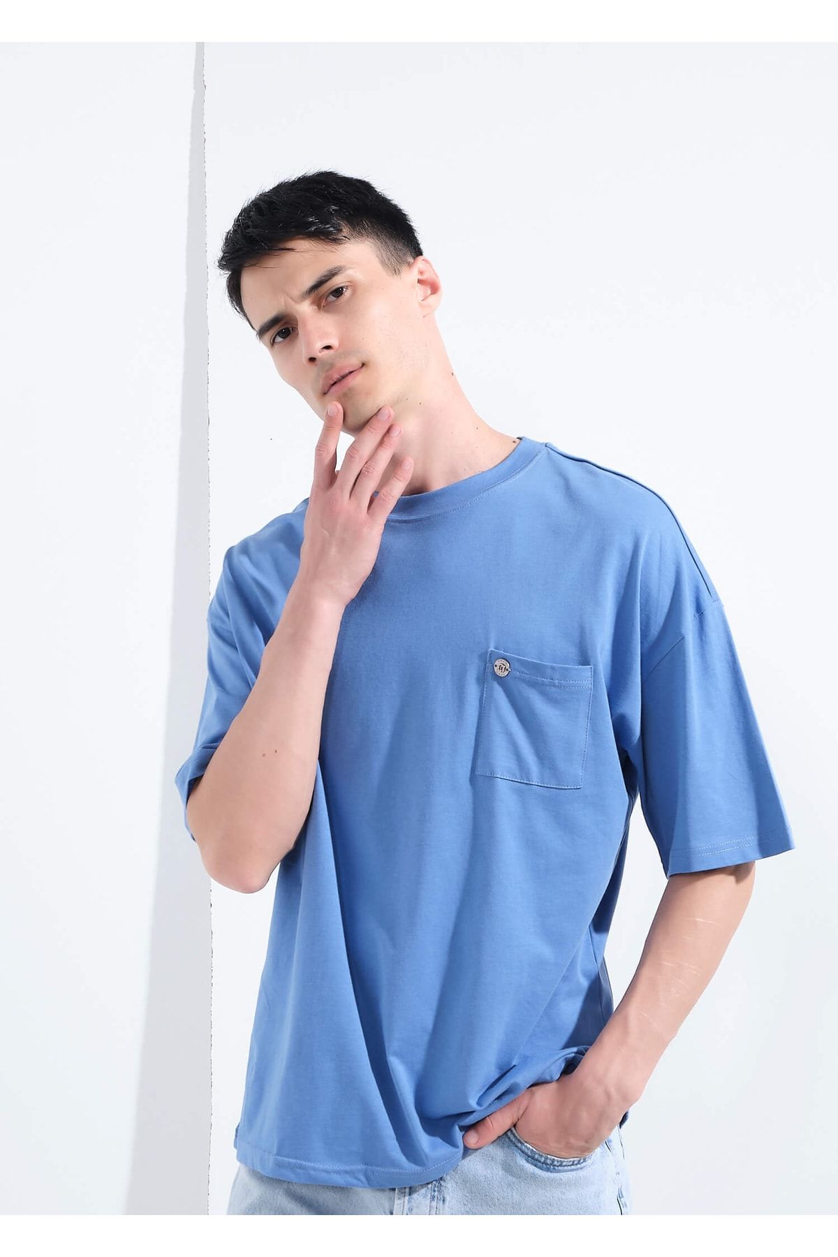 Adze Bd Pocket Oversize Tişört Mavi