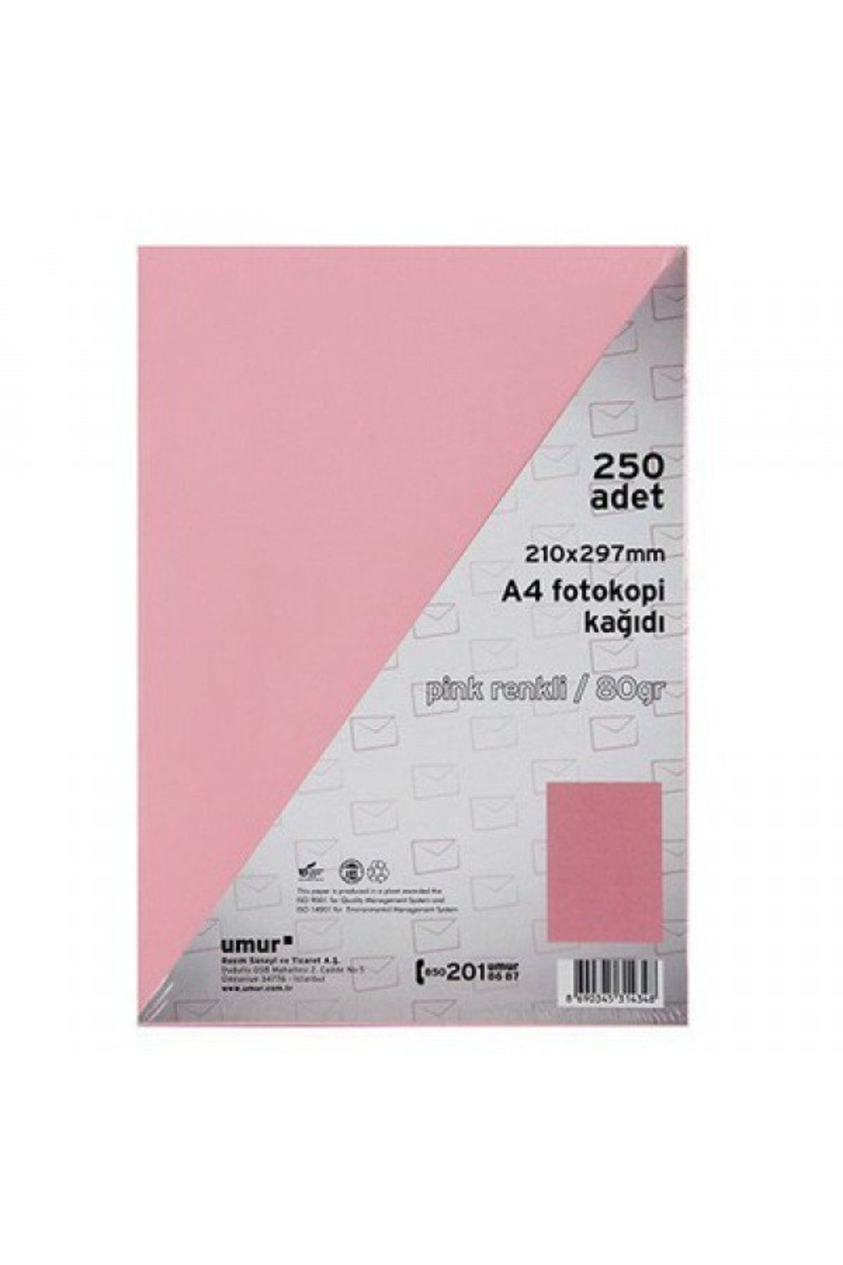 Umur A4 Renkli Fotokopi Kağıdı 80 Gr 250 Yaprak - Pembe
