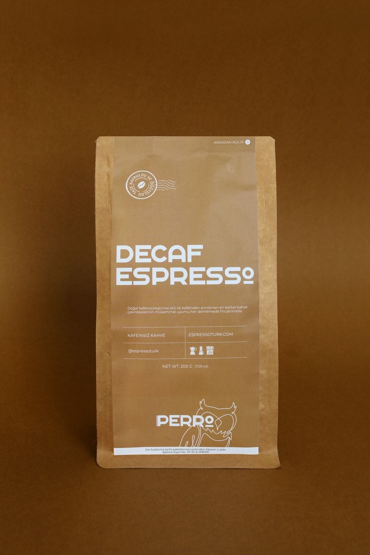 Perro Coffee Decaf (KAFEİNSİZ) Brezilya, %100 Arabica Öğütülmüş Espresso 200 gr