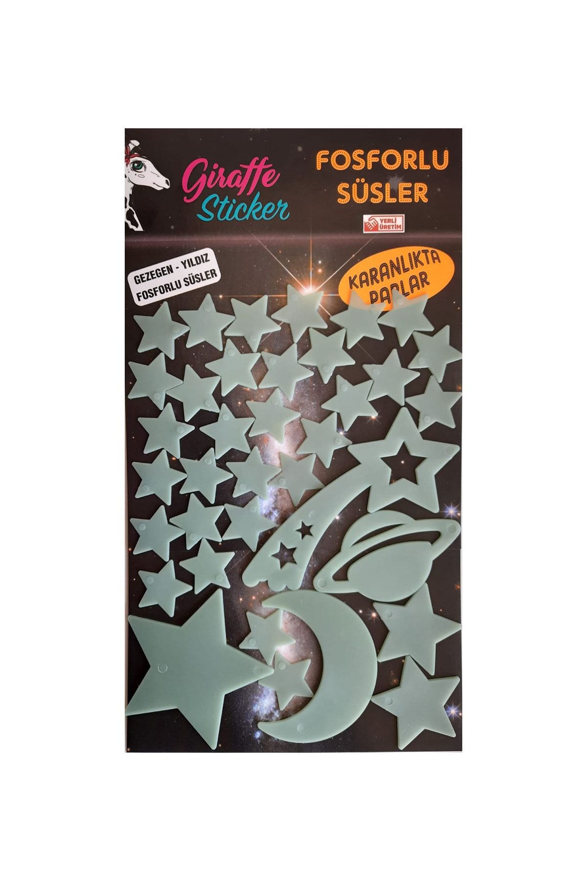 Giraffe Sticker Karanlıkta Parlayan Fosforlu Gezegen Ve Yıldızlar 36 Adet Sticker
