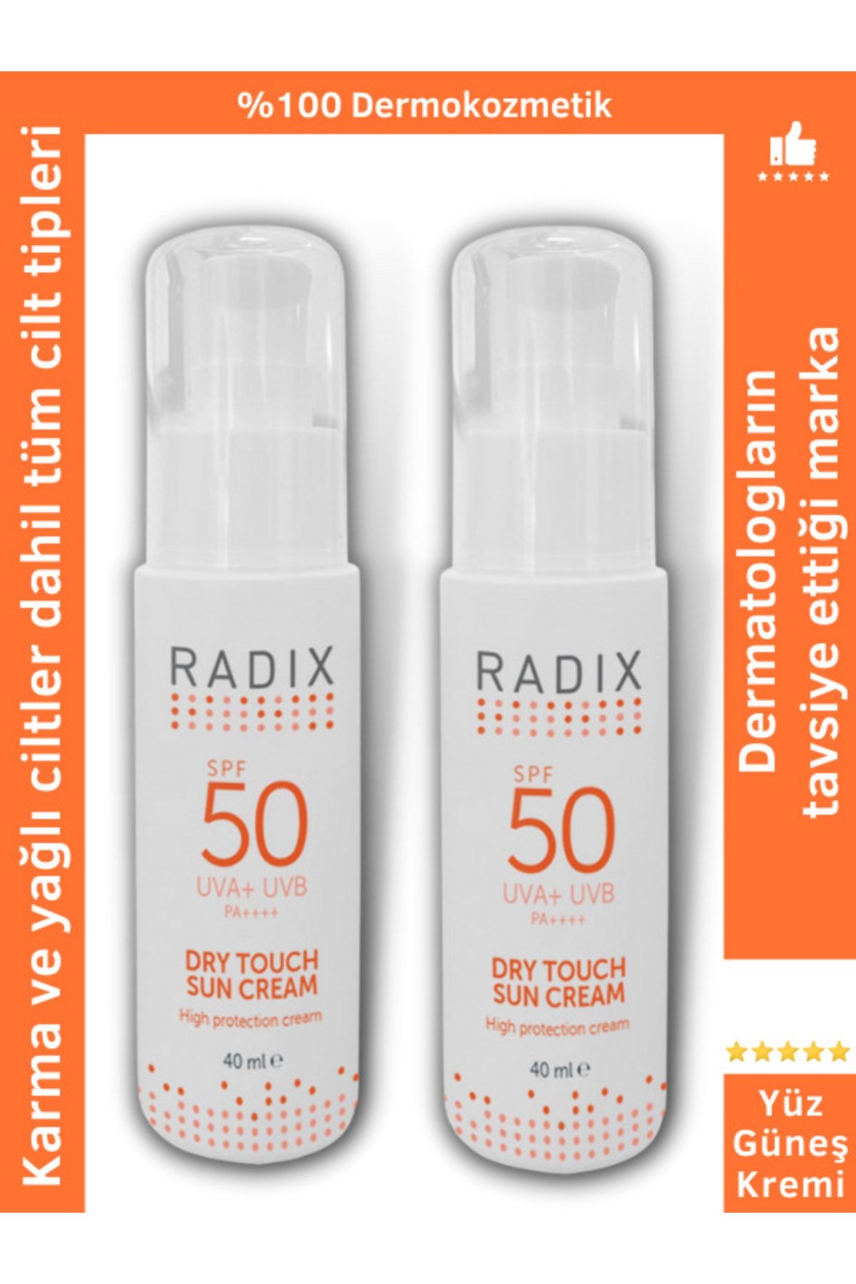 Radix 2 Adet Yüz Güneş Kremi - Karma Yağlı Ciltler Dry Touch Sun Cream Spf50 40 ml 2 Adet 8681877436011