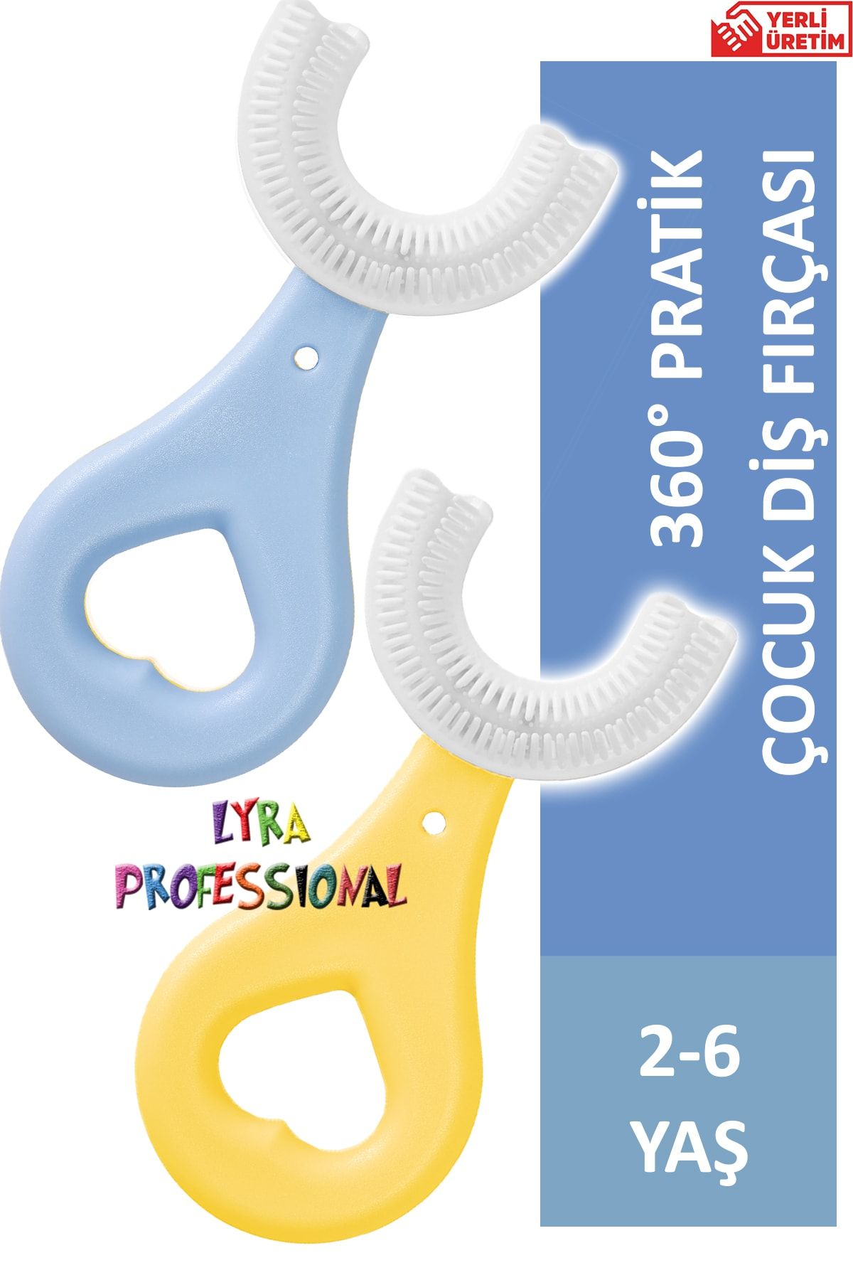 Lyra Professional U Şeklinde Pratik Çocuk Diş Fırçası 3-6 Yaş Sarı Mavi
