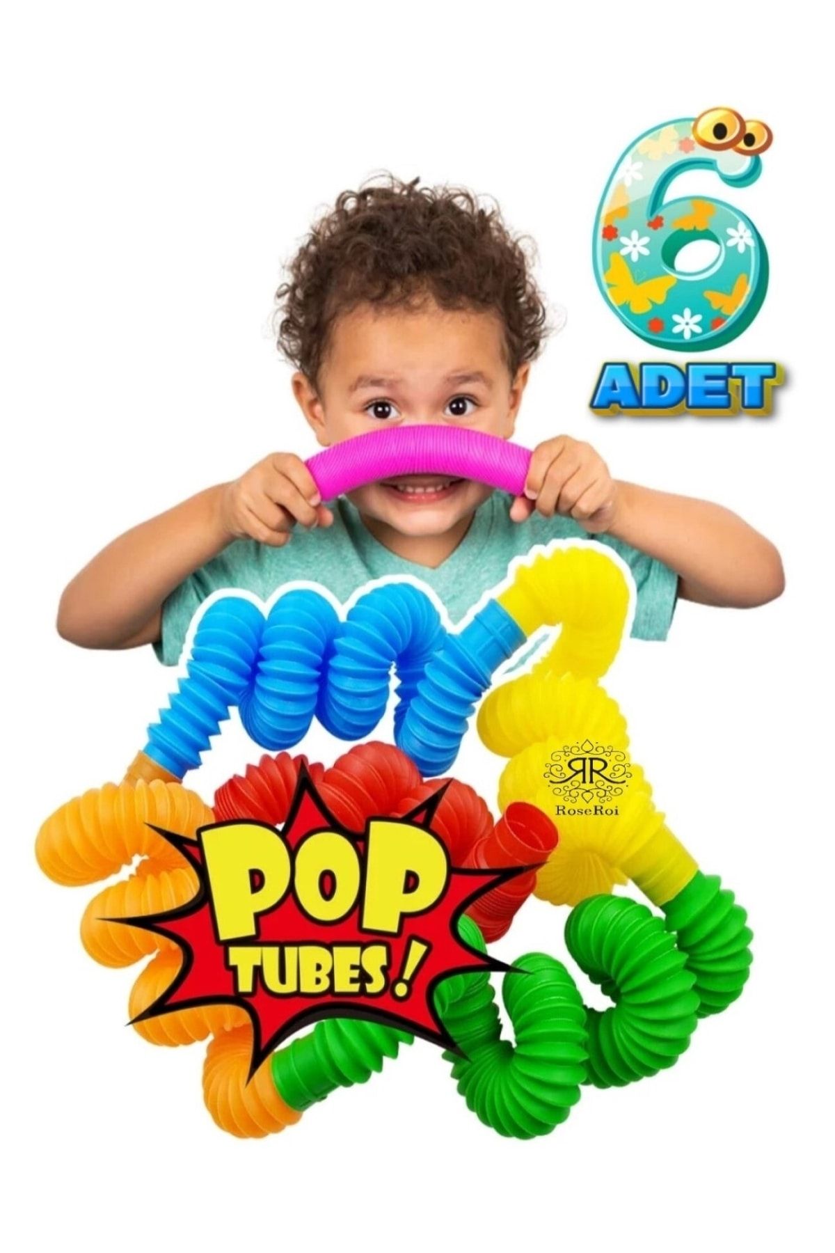 RoseRoi Pop Tubes Pop Tube Popit 6 Adet Esnek Tüp Boru Eğitici Oyuncak