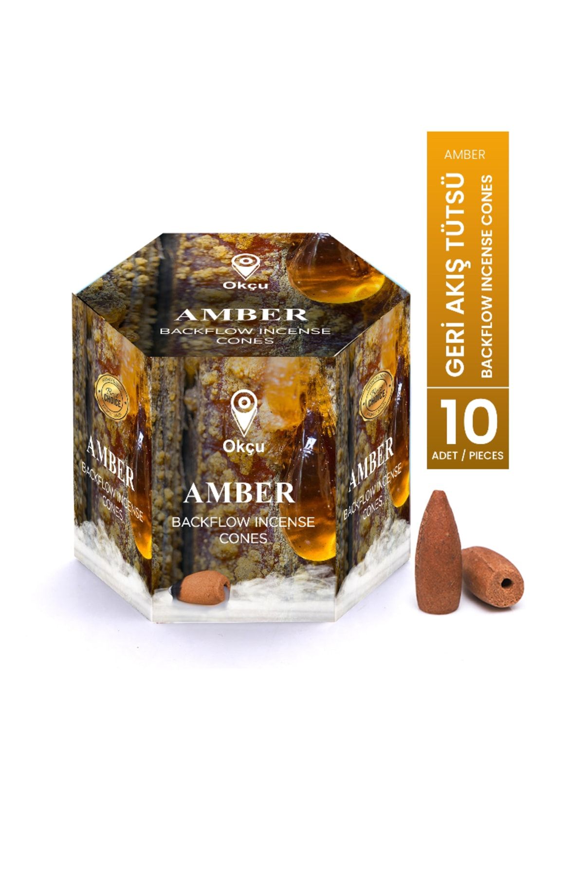 Okçu Amber Geri Akış Şelale Tütsü Konik Backflow Incense Cones 10 Adet/ Pieces