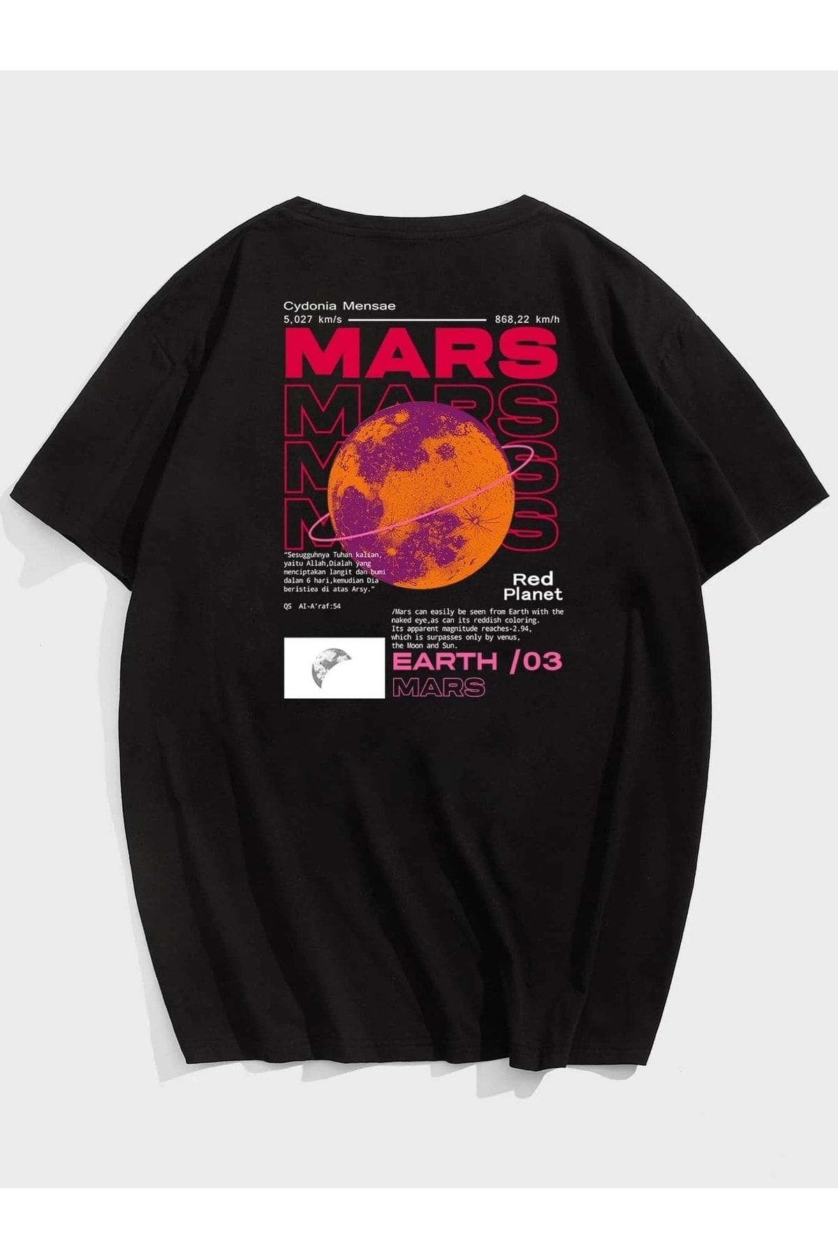 VBSVİBES Erkek Siyah Oversize Mars Baskılı T-shirt