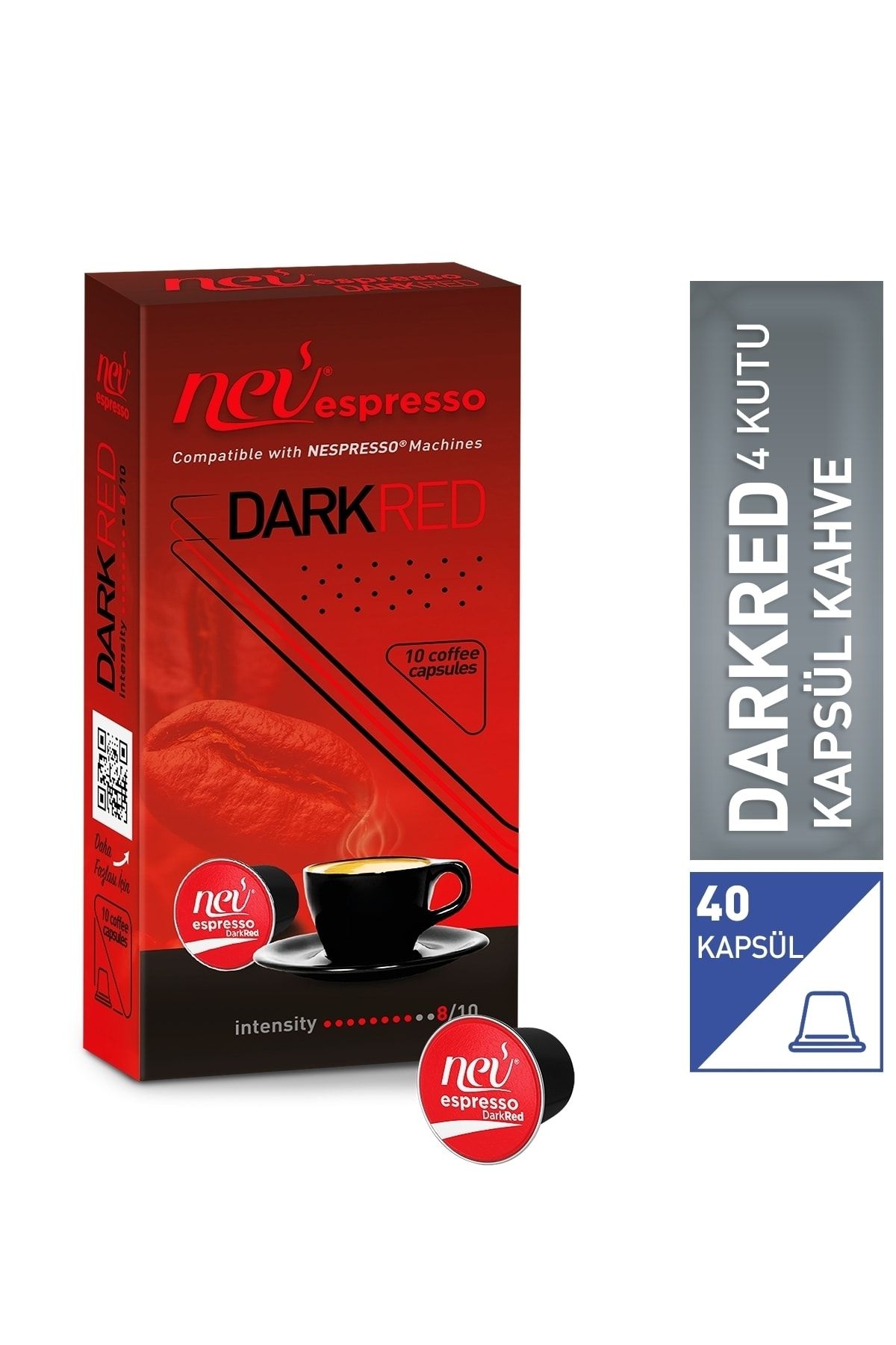 nev espresso Darkred Kapsül Kahve 4x10 4 Kutu Nespresso Uyumlu