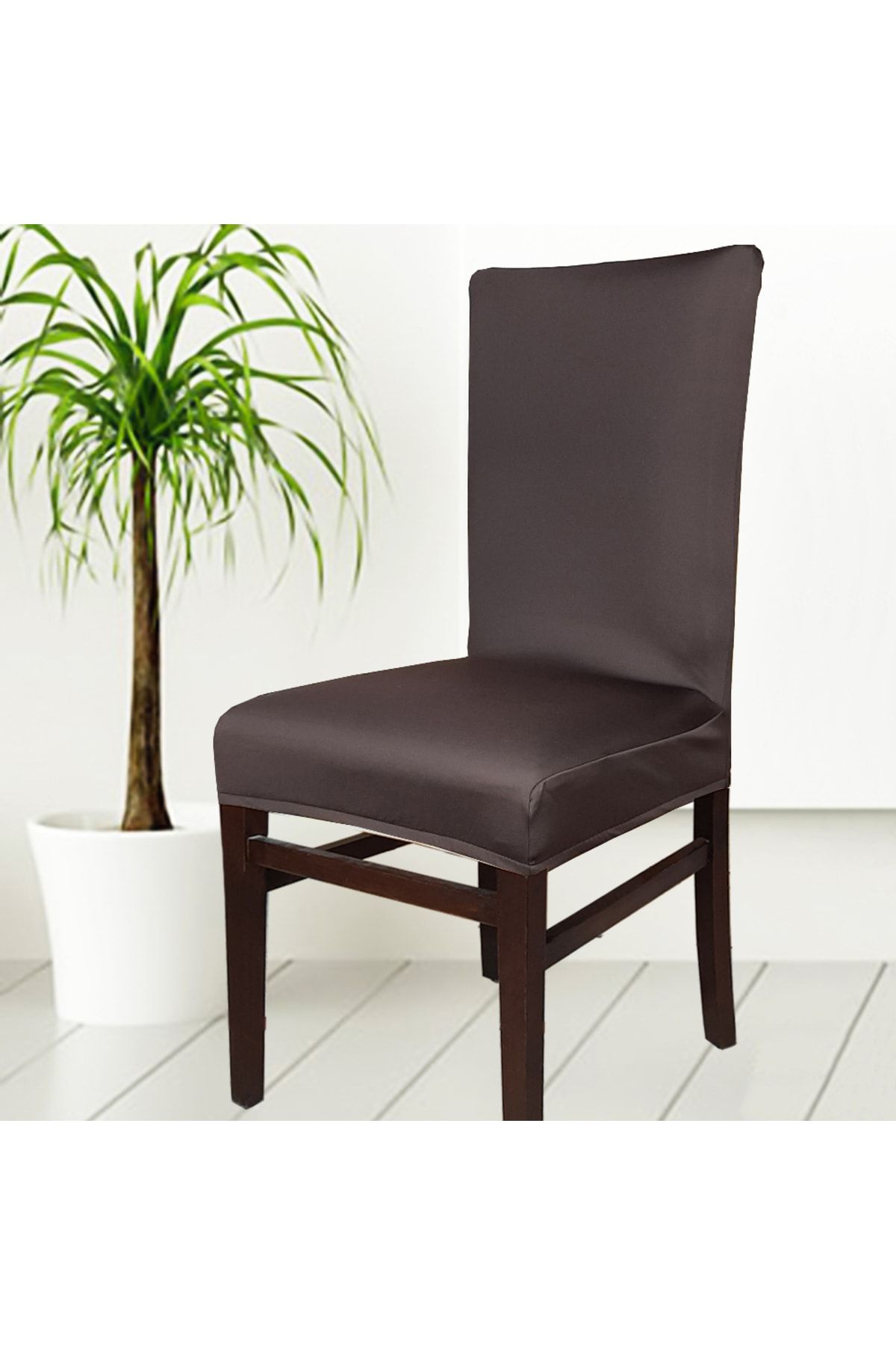 abeltrade Sandalye Kılıfı.kaliteli Mikro Kumaş Koyu Kahve Rengi.standart Kare Sandalyelere Uygun. 6 Li