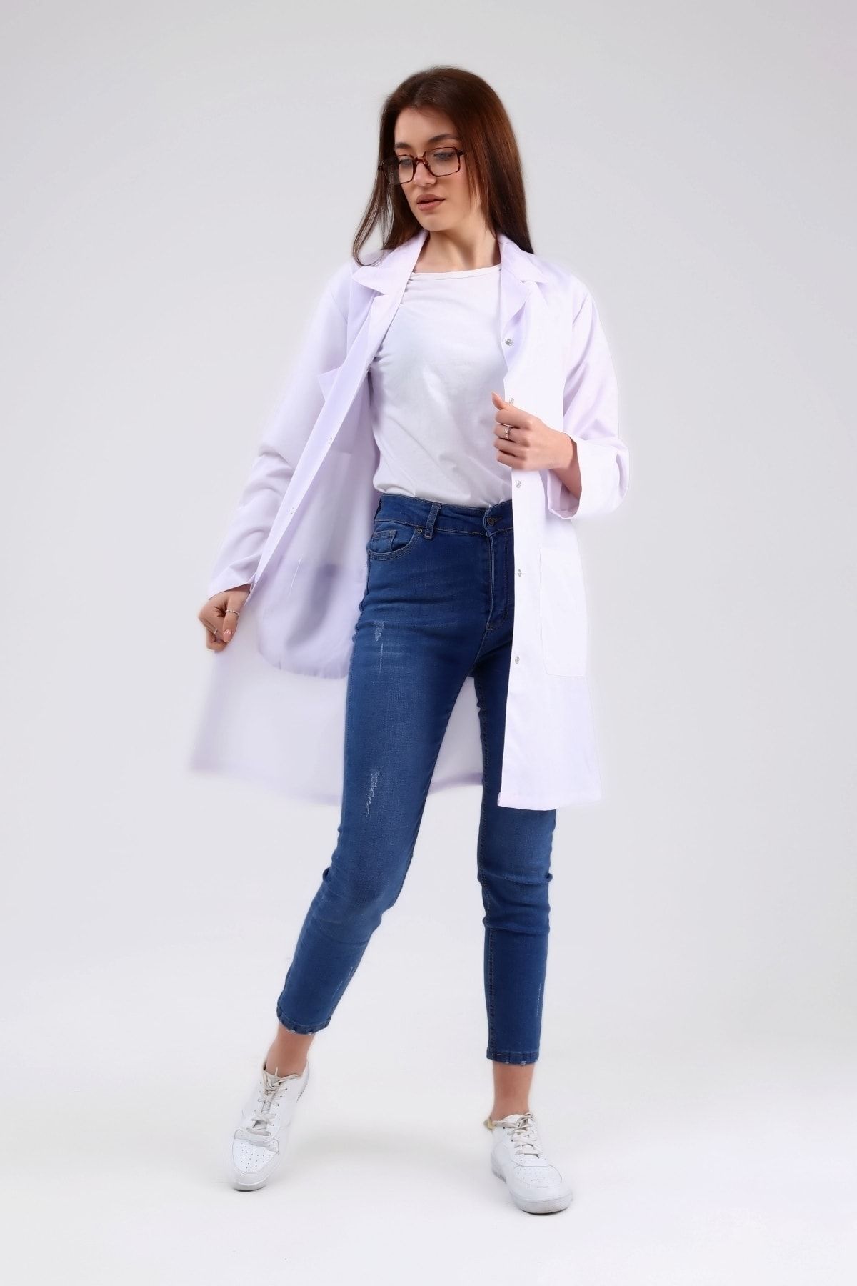 Çamdalı İş Elbiseleri - Beyaz Alpaka Doktor Hemşire Kadın Önlük - Beyaz Kadın Iş Önlüğü