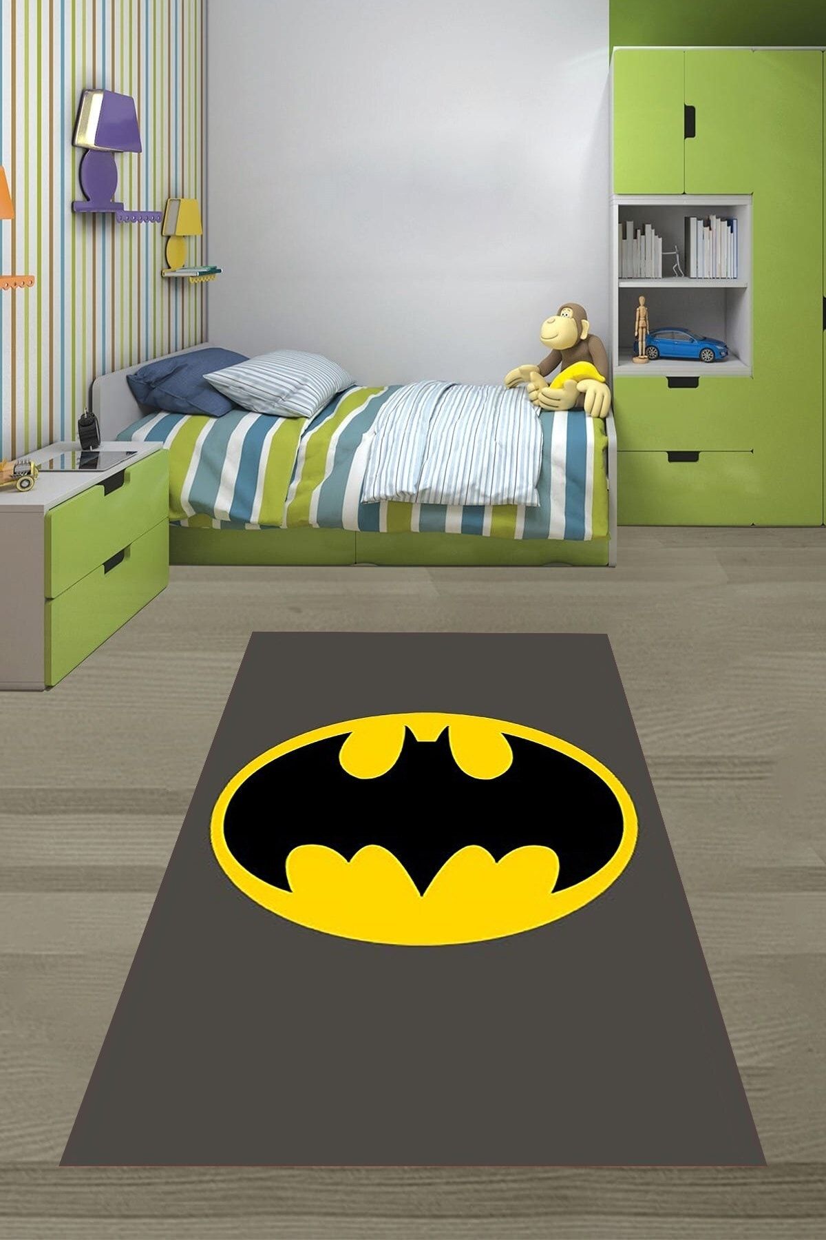 linazaitun Batman Süperkahraman Desenli Dijital Baskı Yıkanabilir Kaymaz Taban Çocuk Odası Halısı