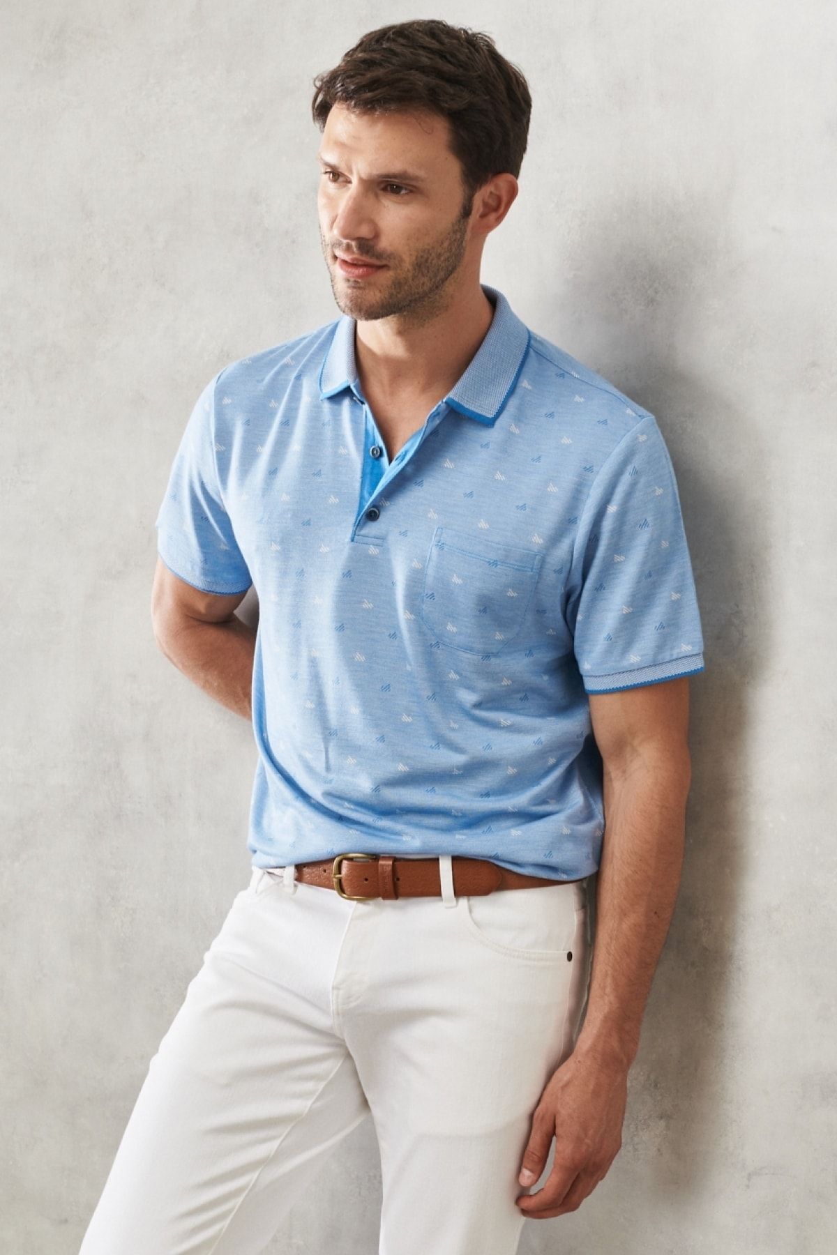 Altınyıldız Classics Erkek K.mavı Comfort Fit Rahat Kesim Polo Yaka Desenli Casual Tişört
