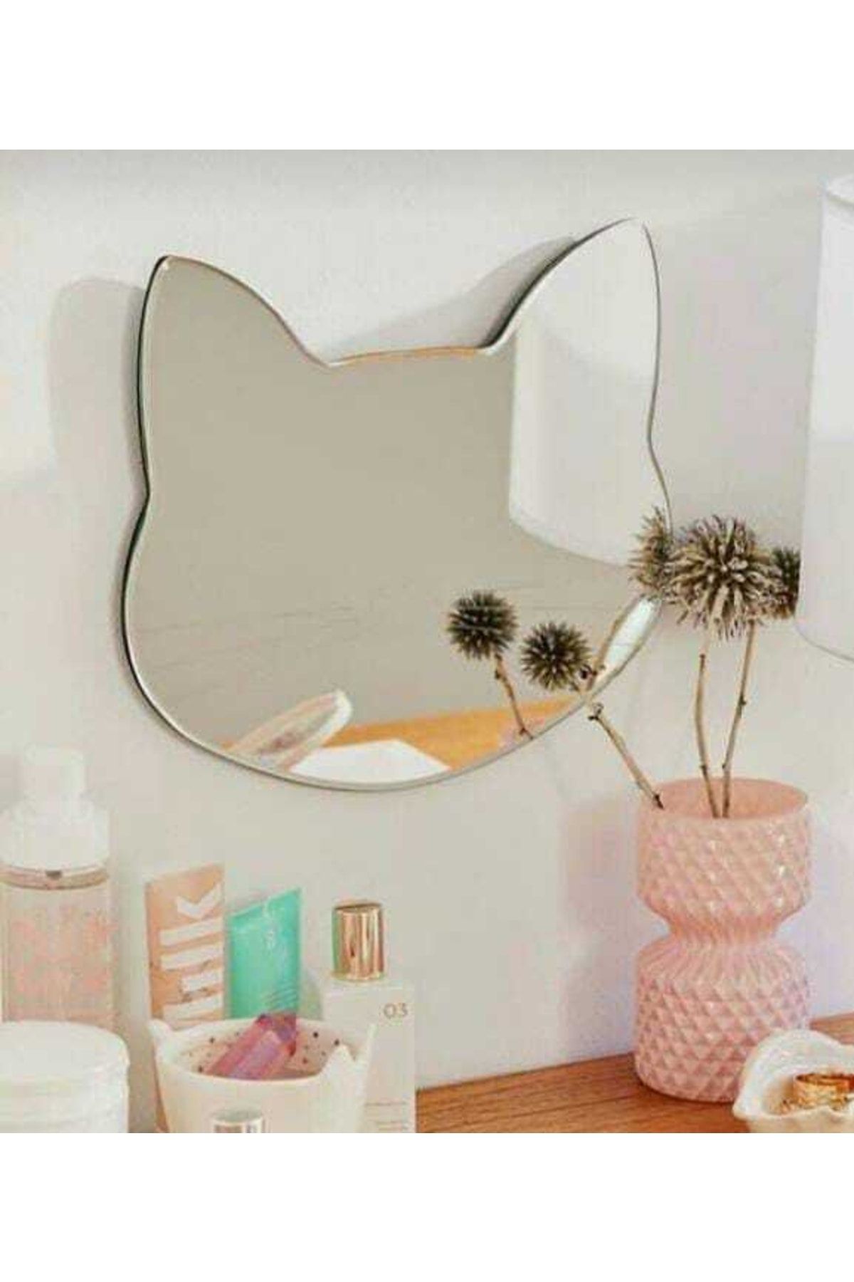 alius home 40 Cm Kedi Dekoratif Ayna Makyaj Duvar Masa Konsol Banyo Aynası