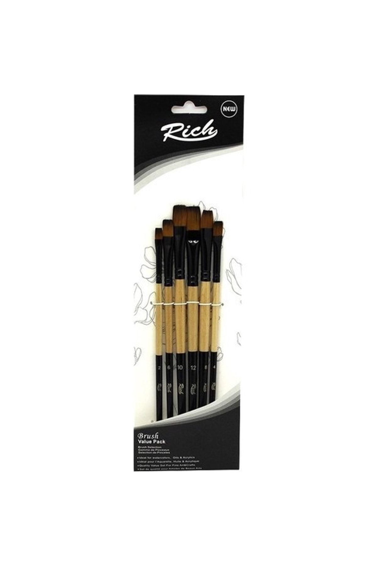 Rich Düz Kesik Fırça Seti Yeni Seri 05 Stroke 6 Lı 2-4-6-8-10-12 Numara Set3-01319