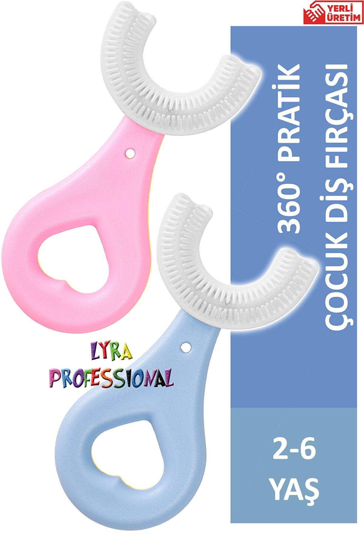 Lyra Professional U Şeklinde Ikili Set Pratik Çocuk Diş Fırçası 2-6 Yaş Pembe Mavi