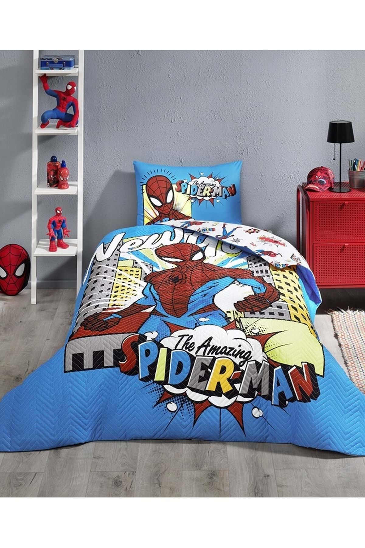 Özdilek Kapitoneli Lisanslı Fitted Çarşaflı Tek Kişilik Nevresim Tak Complete Set-spiderman New York