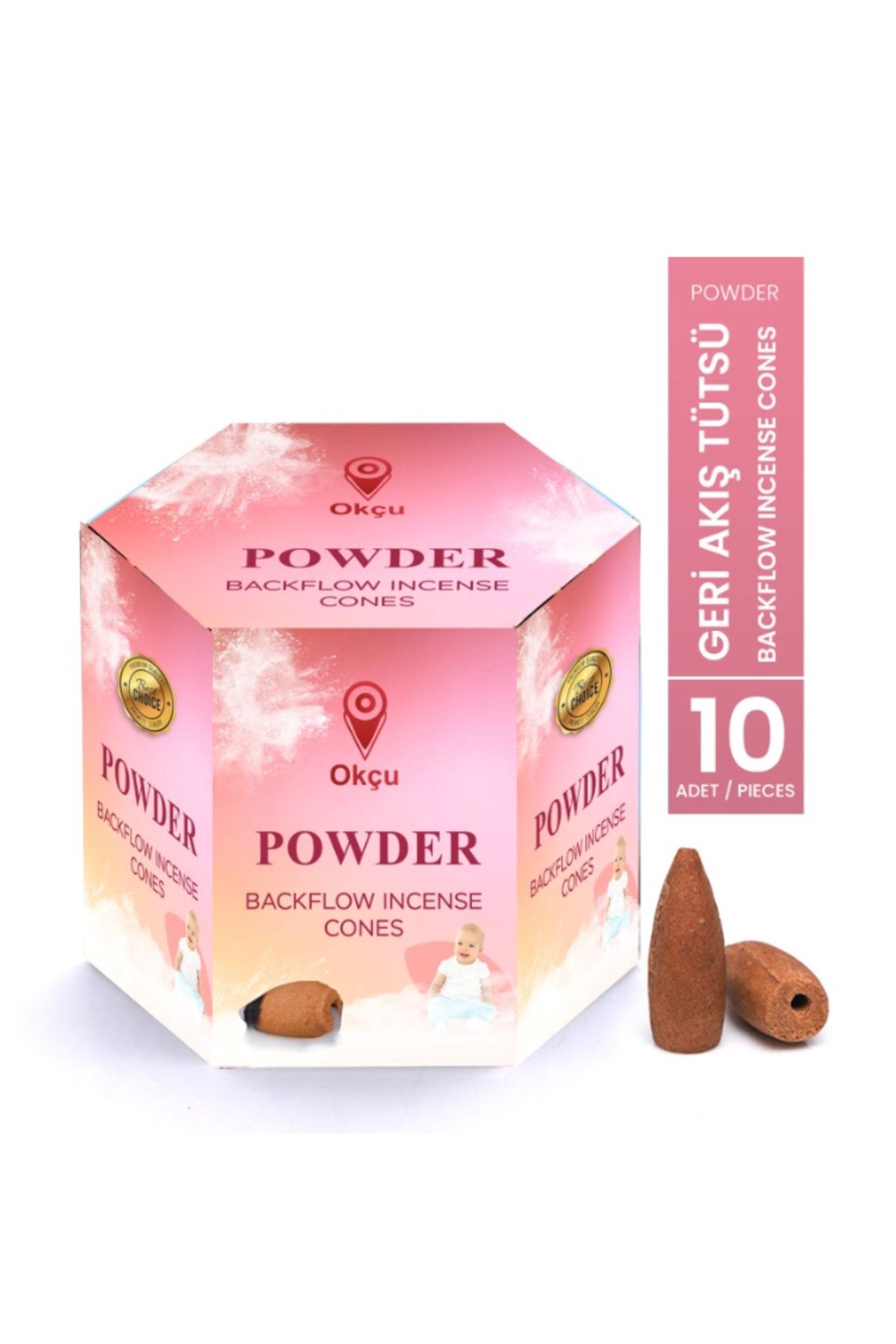 Okçu Powder Pudra Kokusu Tütsü Geri Akış Şelale Backflow Incense Cones 10 Adet / Pieces
