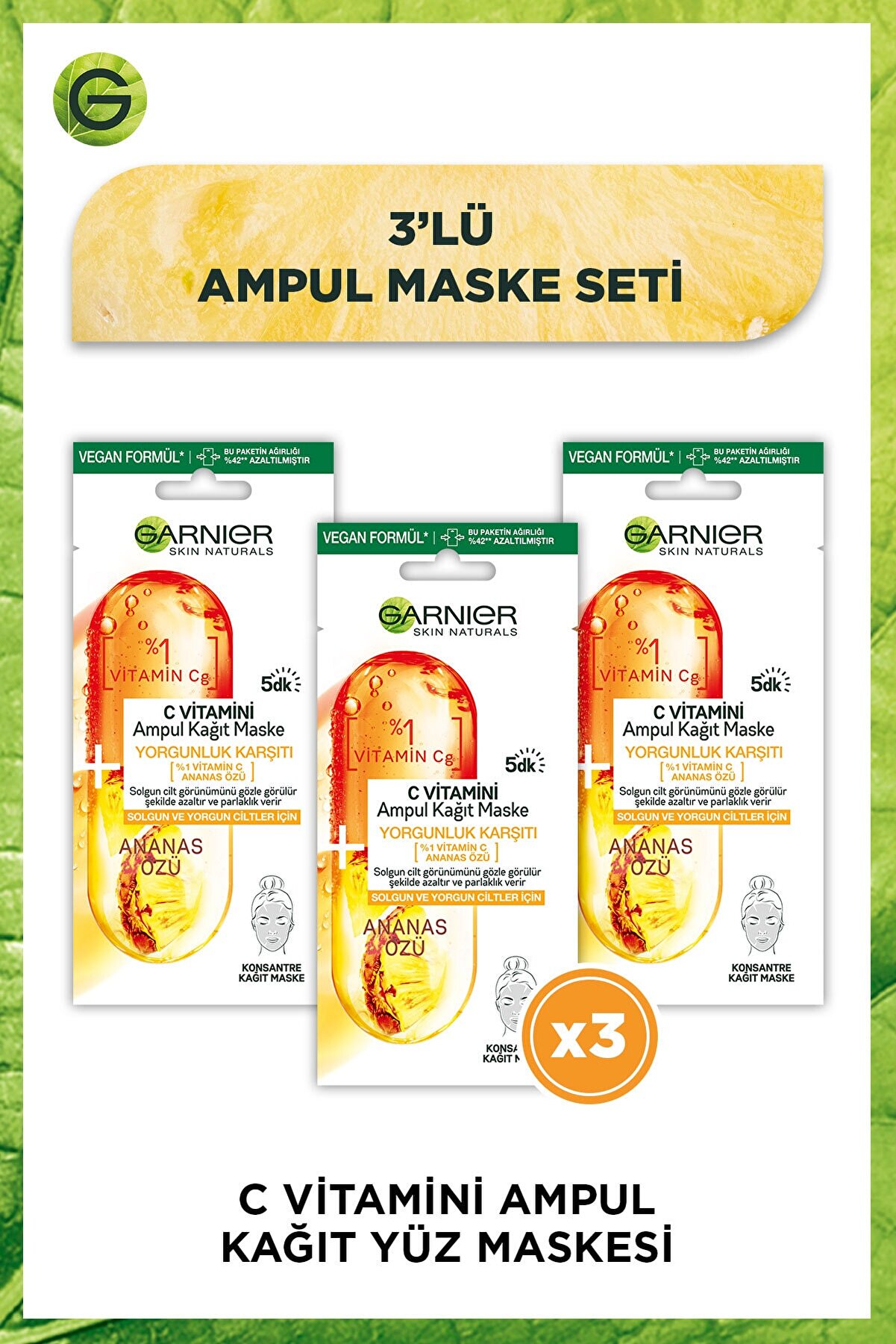 Garnier C Vitamini Ampul Kağıt Maske 3'lü Set