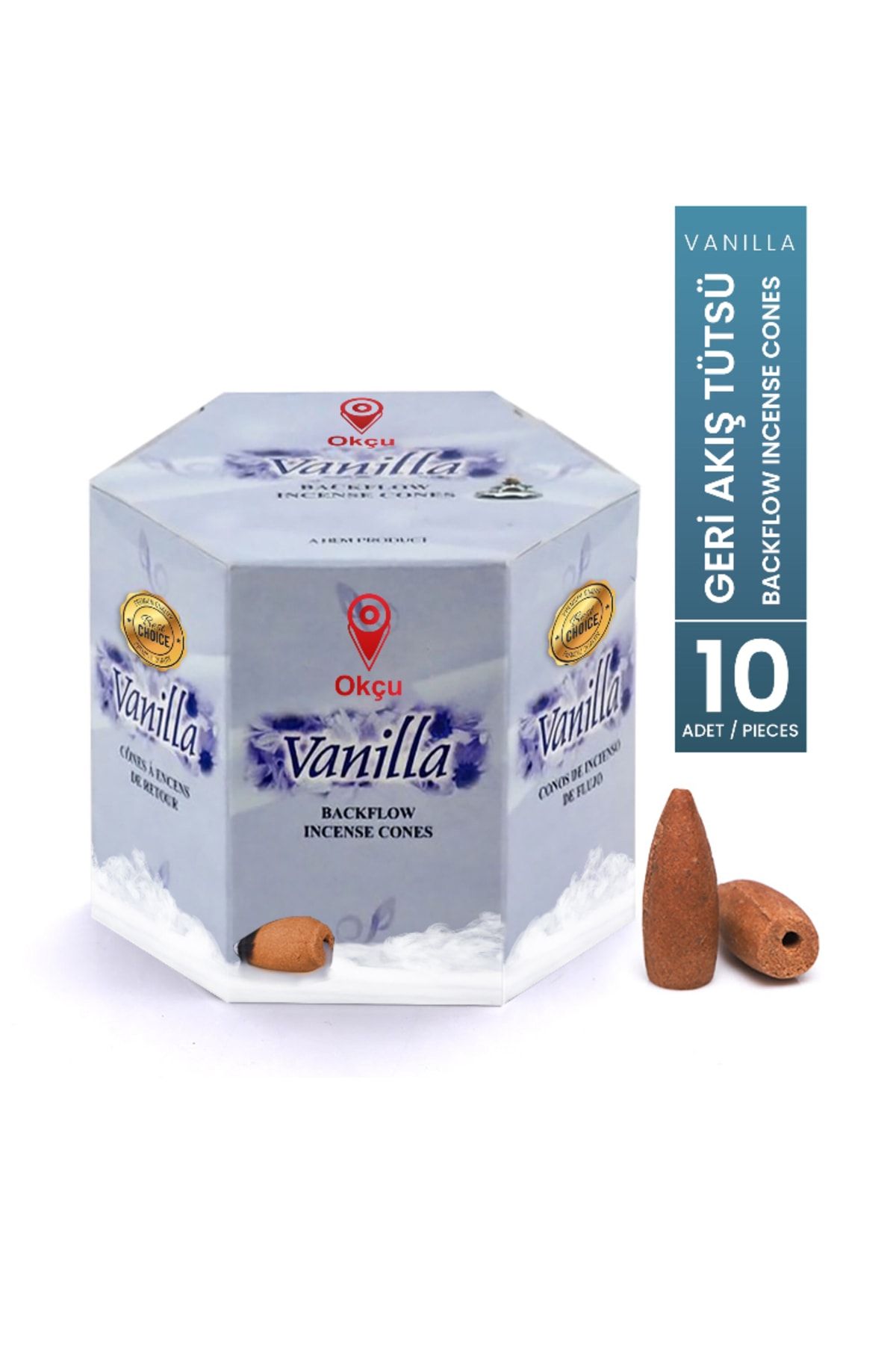 Okçu Vanilya Vanilla Geri Akış Tütsü Şelale Konik Backflow Incense Cones 10 Adet/ Pieces