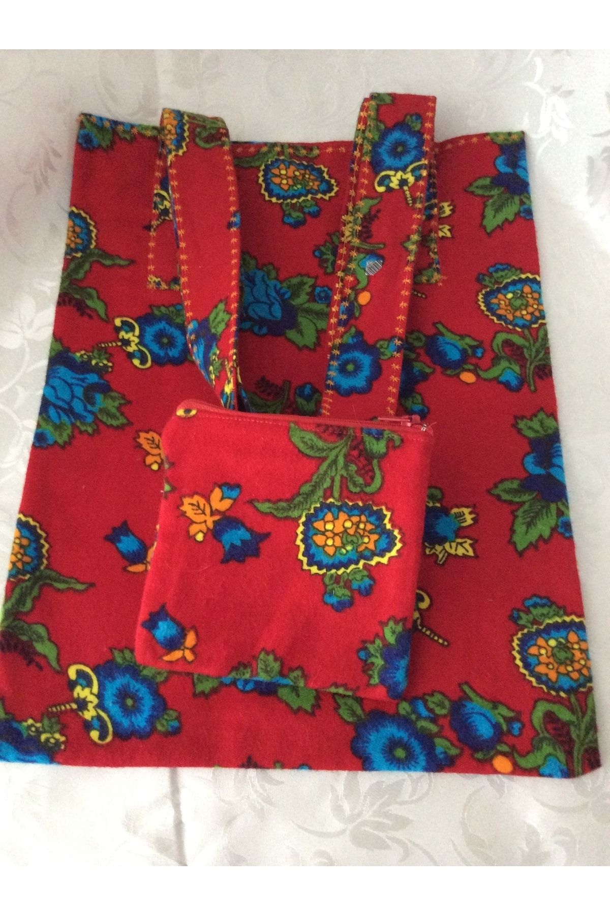 Yakamoz Unisex Kırmızı Pazen Kumaş Etnik Desen Bohem Giyim Otantik Askılı Çanta
