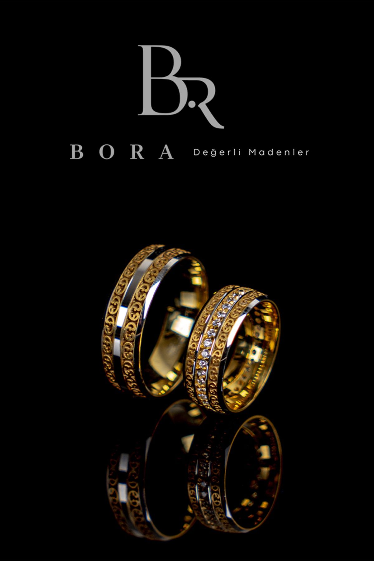 Bora Değerli Madenler Gümüş Işlemeli Alyans Nişan Yüzüğü Çift Yüzüğü 925 Ayar