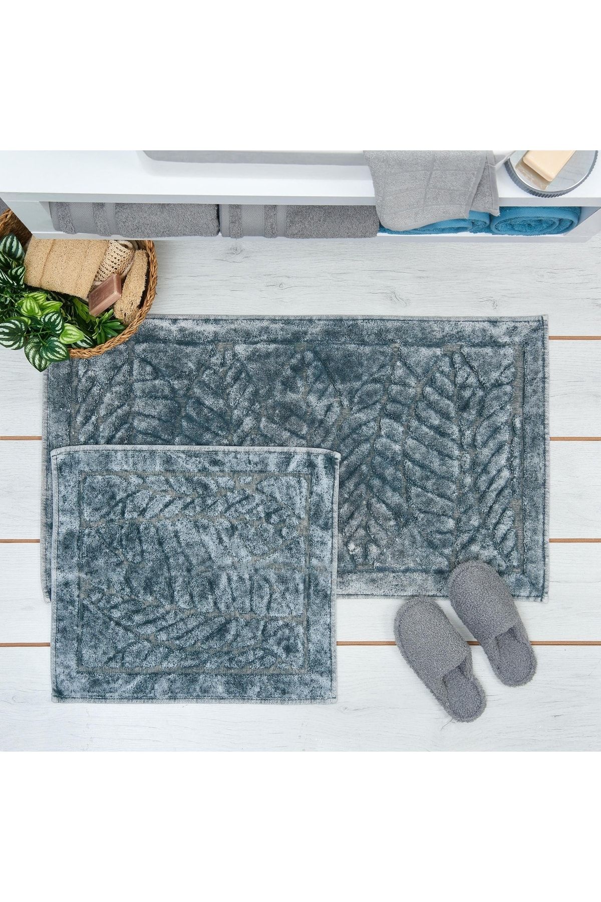 Nuvomon Stone Wash Yaprak 2'li Klozet Takımı - Gri