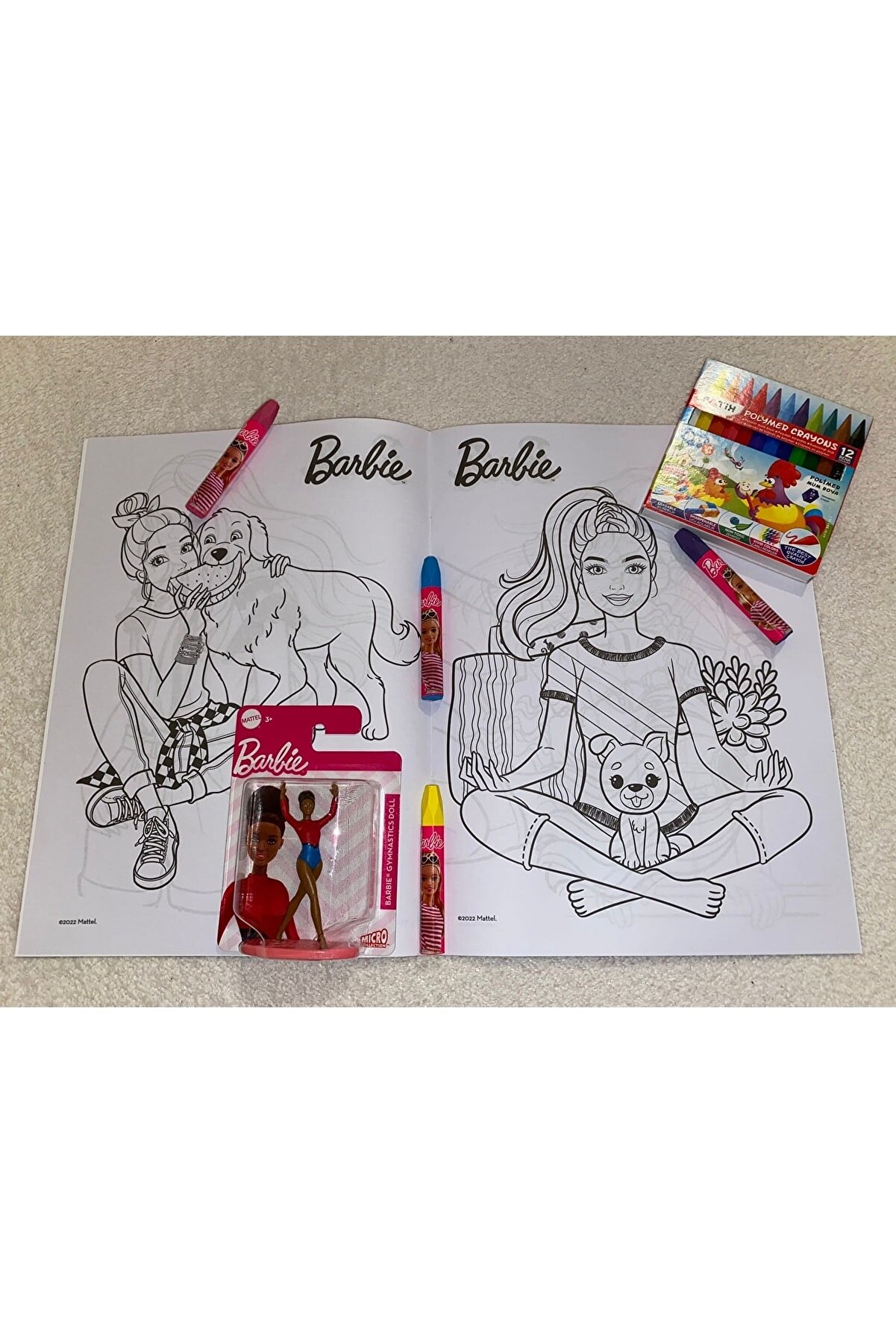 H&K Store Barbie Desenli Boyama+4adet Hediye Pastel Boya+12'li Mum Boya+barbie Sporcu Model