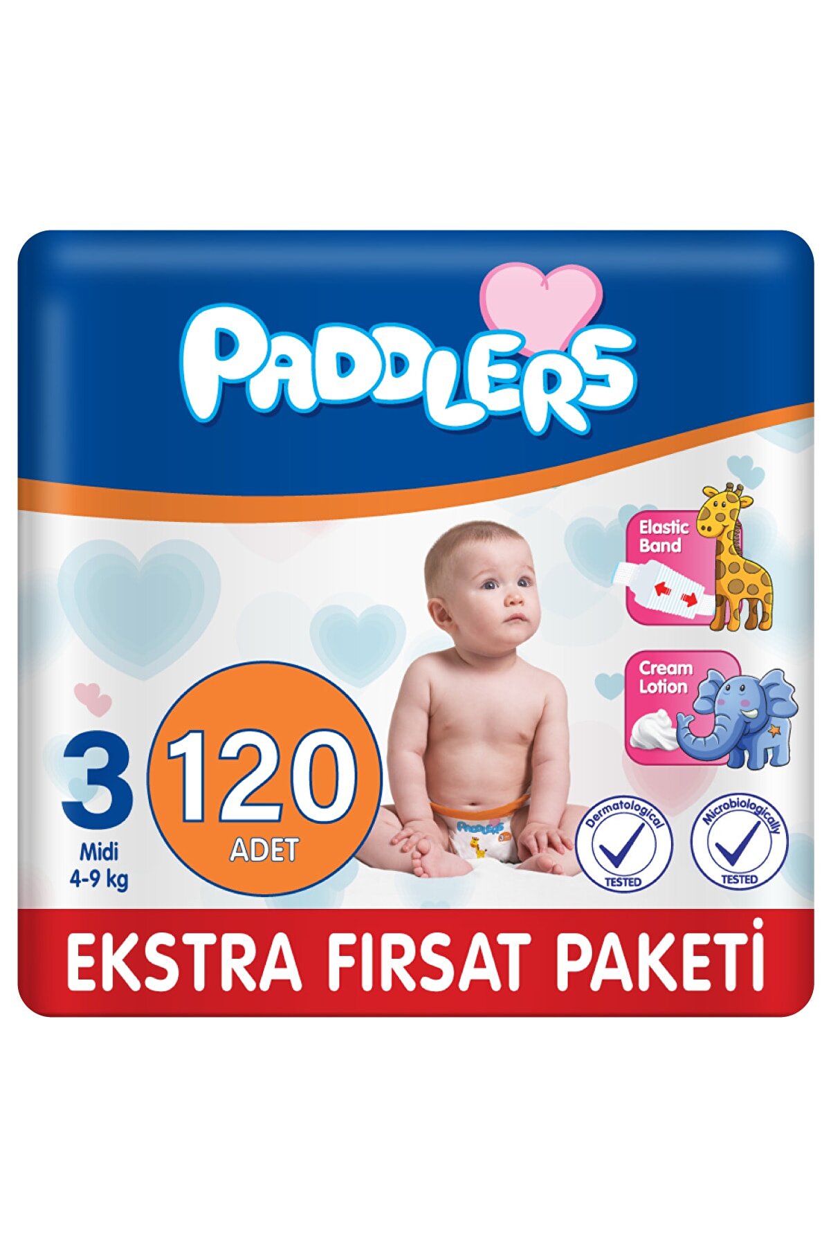 Paddlers Bebek Bezi 3 Numara Midi 120 Adet (4-9 Kg)ekstra Fırsat Paketi