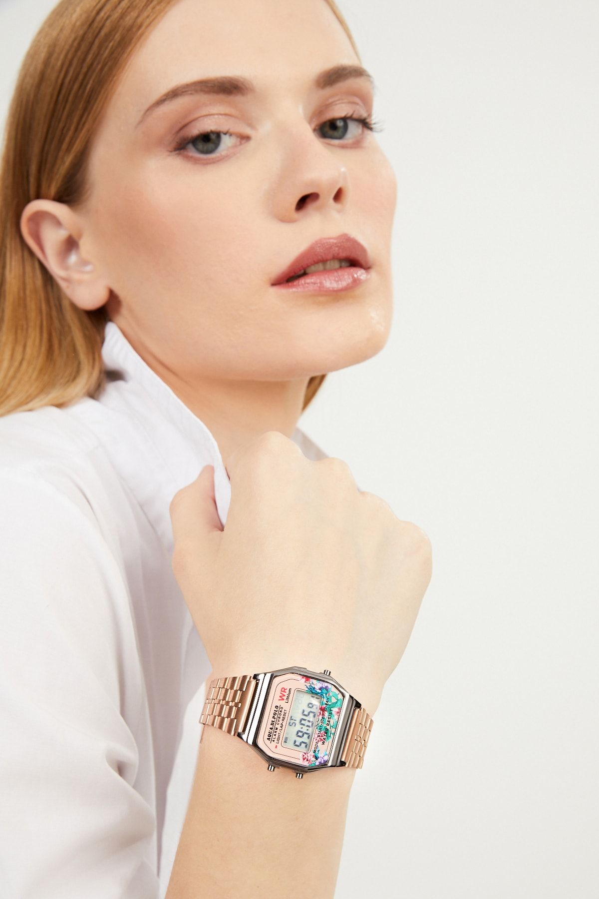 Aqua Di Polo 1987 Unisex Rose Gold Retro Çiçek Desenli Dijital Kol Saati Apwa034003