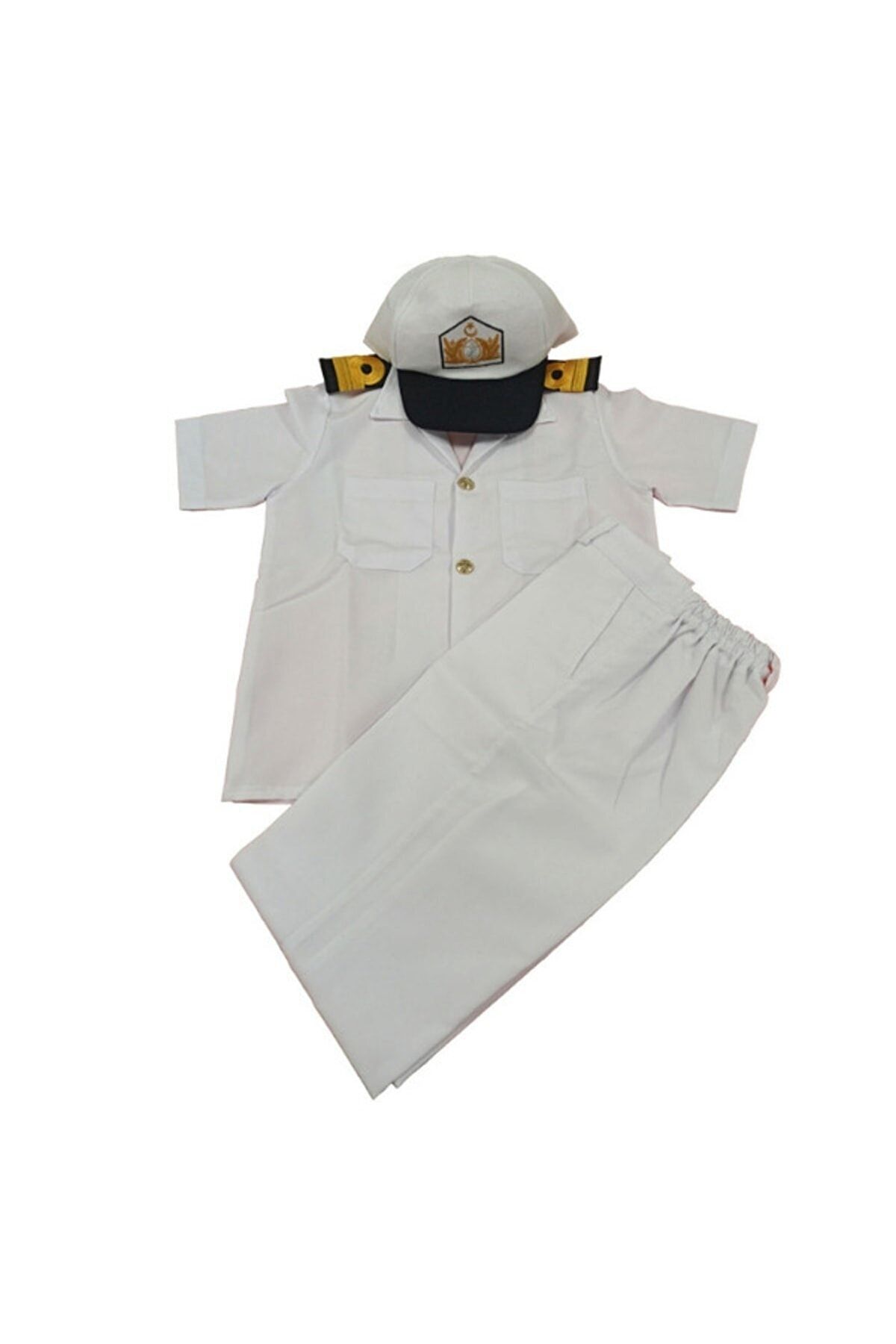 BURAK ASKERİ MALZEME Beyaz Kisa Kollu Sapkali Yuzbasi Denizci Cocuk Kiyafet Kostum Takimi 775