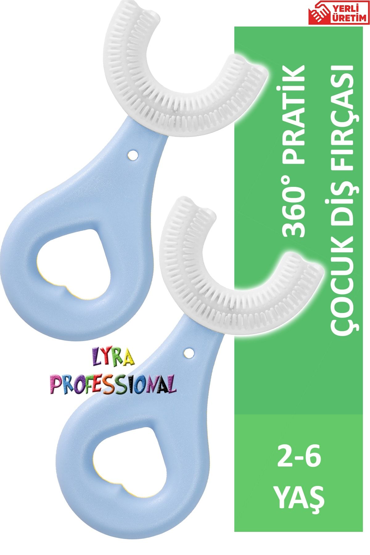 Lyra Professional U Şeklinde 2 Adet Pratik Çocuk Diş Fırçası 2-6 Yaş Mavi