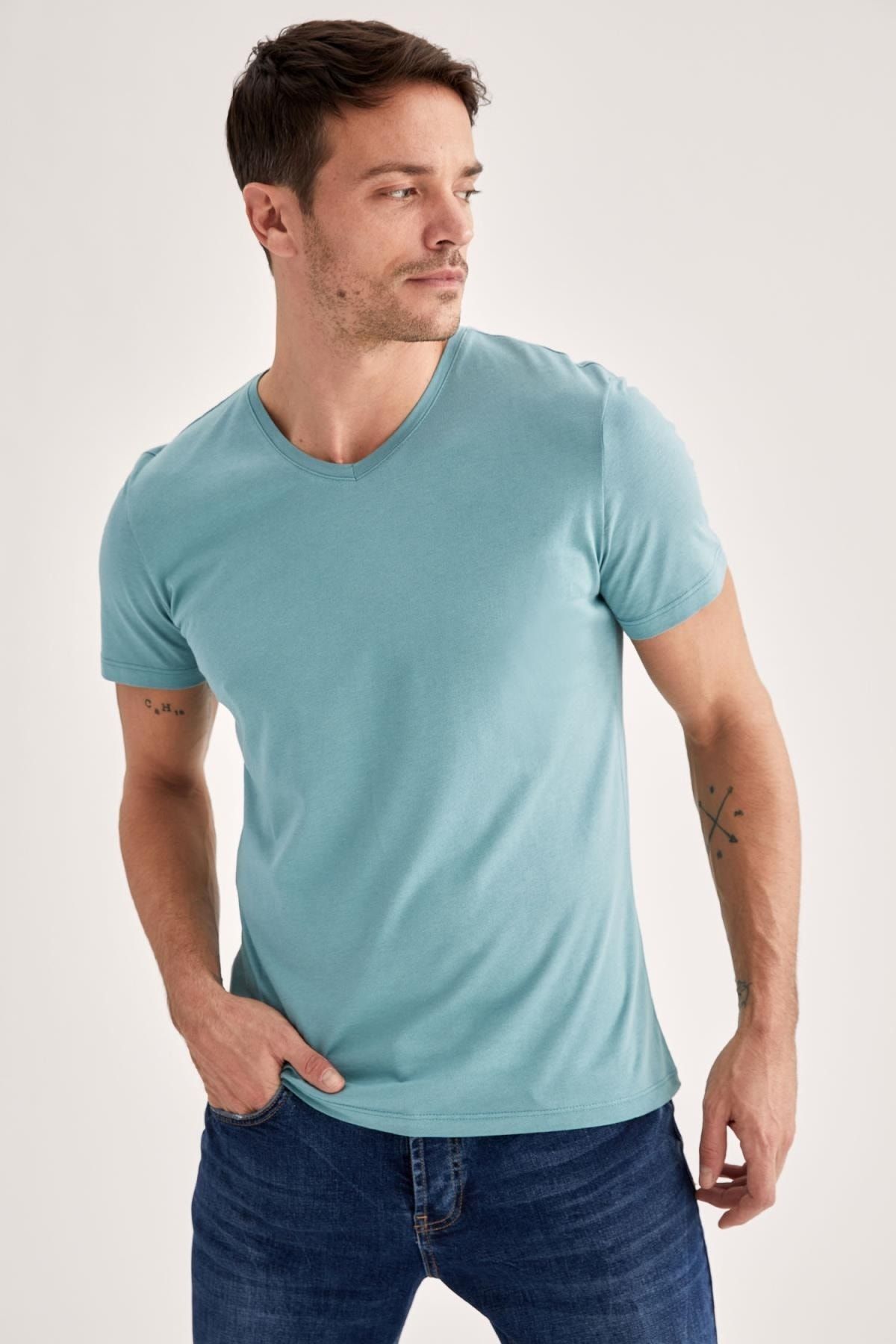 Defacto Slim Fit V Yaka Basic Premium Kalite Pamuklu Penye Tişört