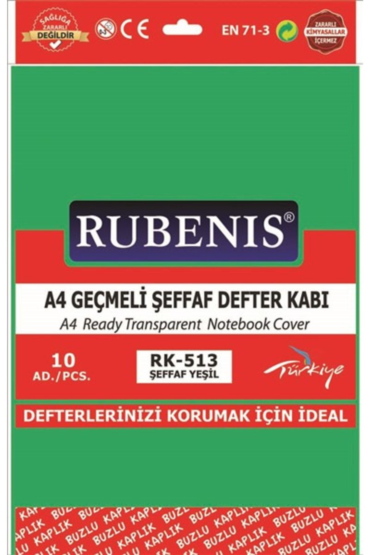Rubenis (A4) Geçmeli Buzlu Şeffaf Defter Kabı Yeşil