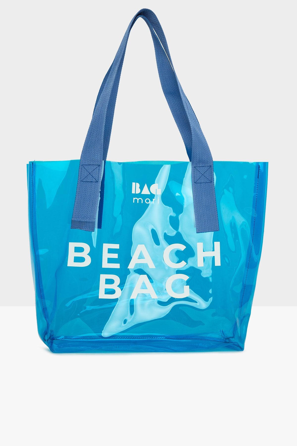 Bagmori Mavi Kadın Beach Bag Baskılı Şeffaf Plaj Çantası M000007257