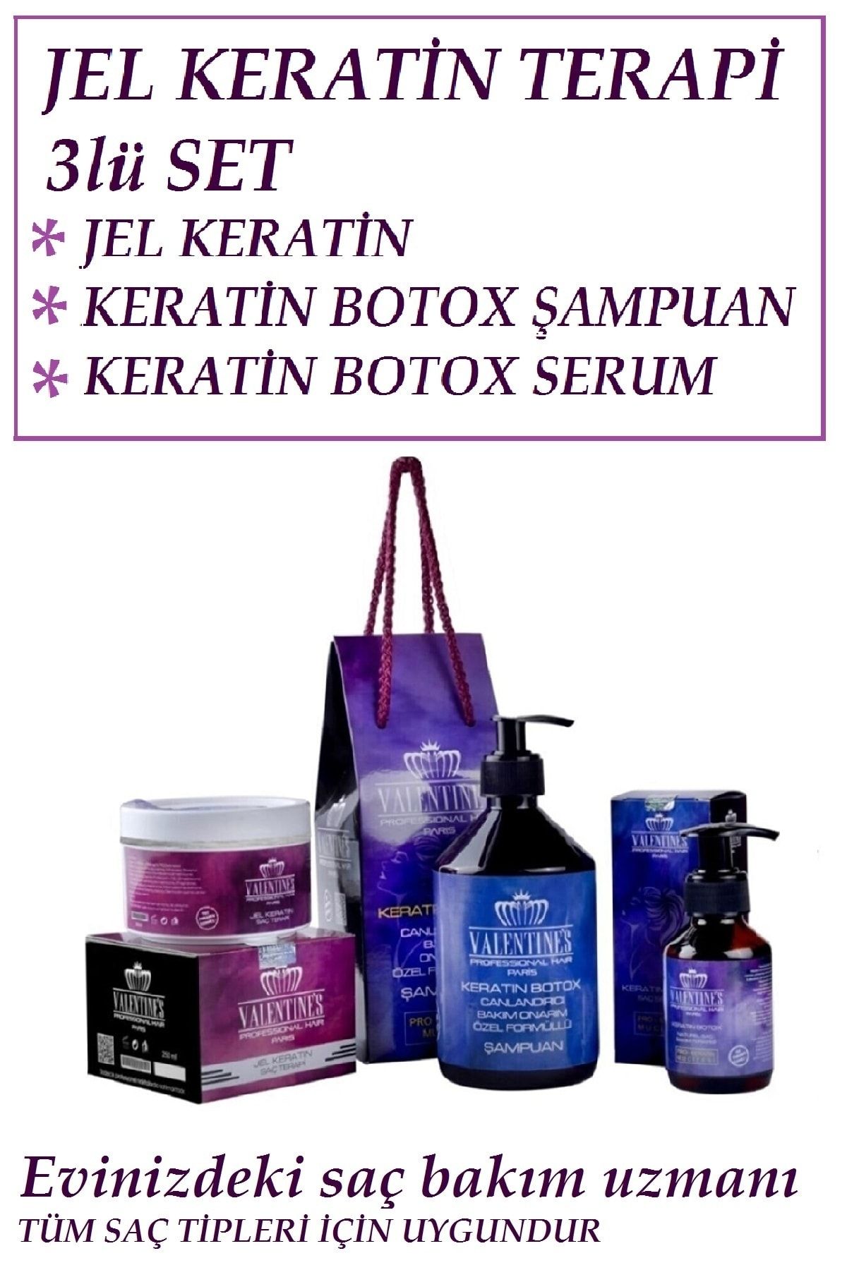 VALENTINES PROFESSIONAL Jel Keratin Terapi / Keratin Botox Şampuan / Keratin Botox Serum 3lü Set